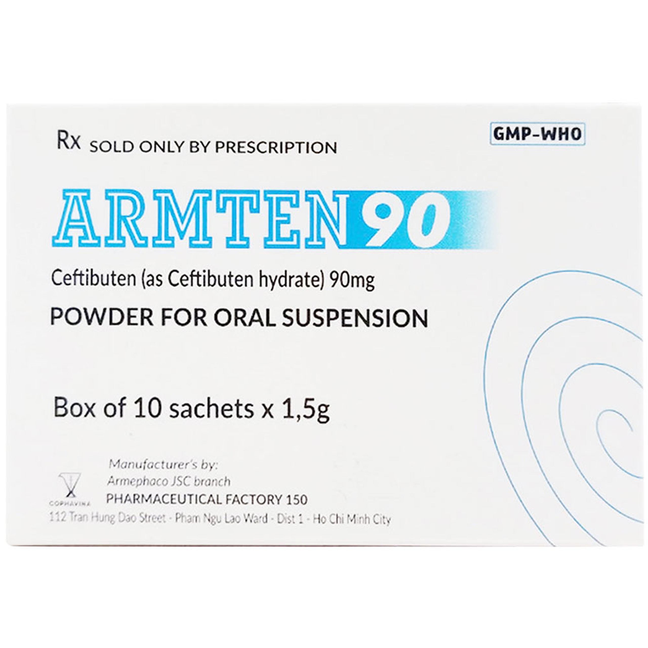 Hỗn dịch uống Armten 90 Armephaco điều trị các chứng nhiễm khuẩn đường hô hấp cấp (10 gói x 1,5g)
