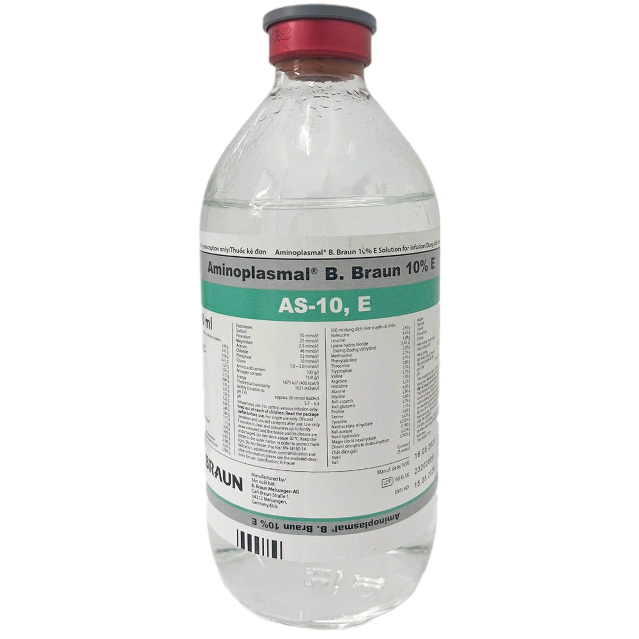 Dung dịch truyền tĩnh mạch Aminoplasmal 10% B.Braun cung cấp amino acid (500ml)