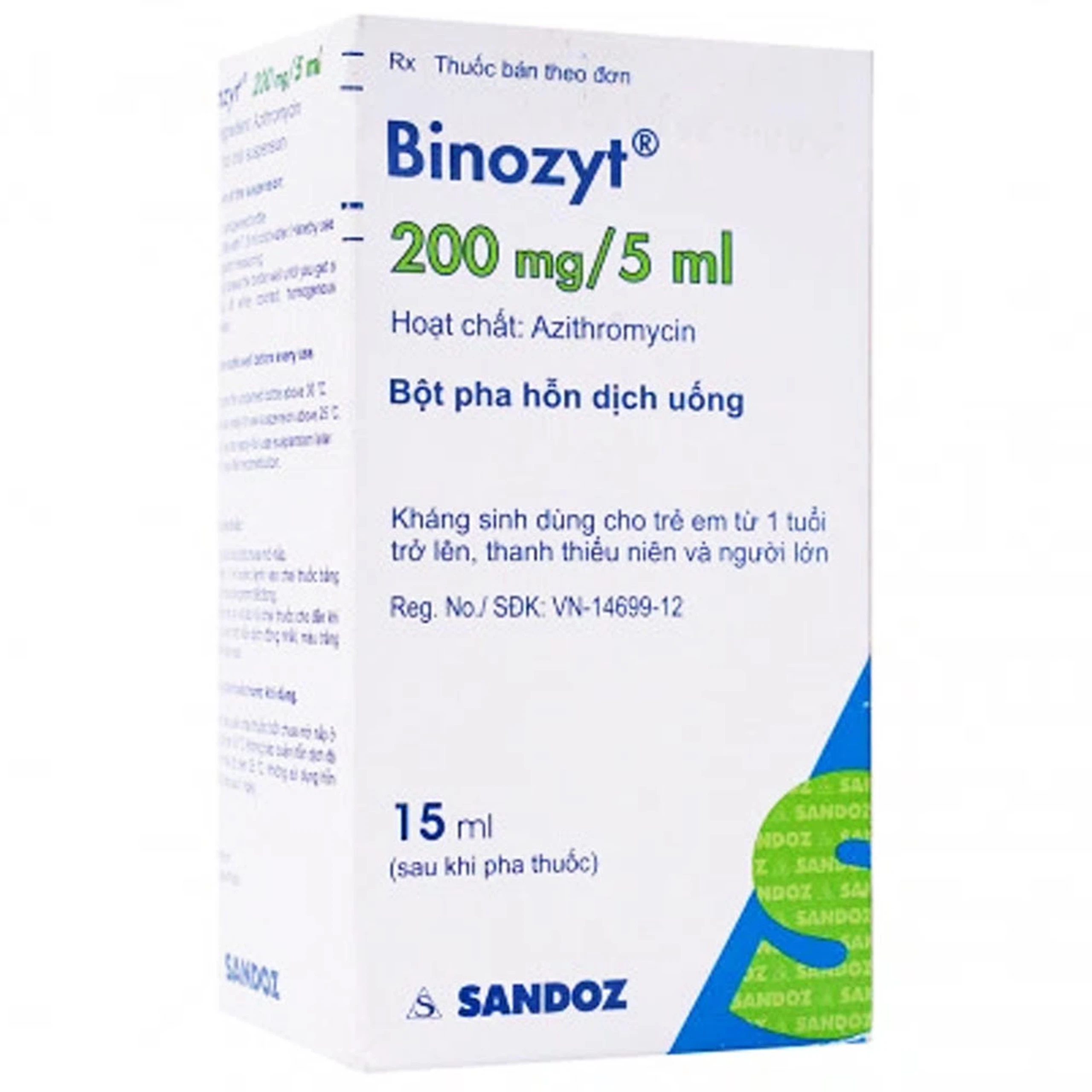 Bột pha uống Binozyt 200mg/5ml Sandoz điều trị các nhiễm khuẩn, viêm xoang cấp (15ml)