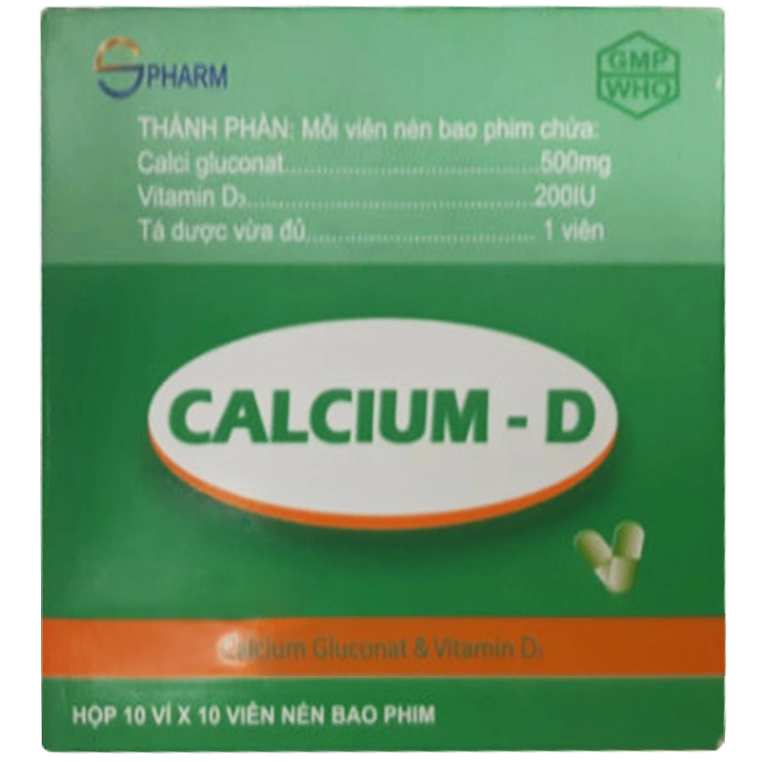 Thuốc Calcium - D S.Pharm bổ sung calxi, điều trị loãng xương, còi xương (10 x 10 viên)