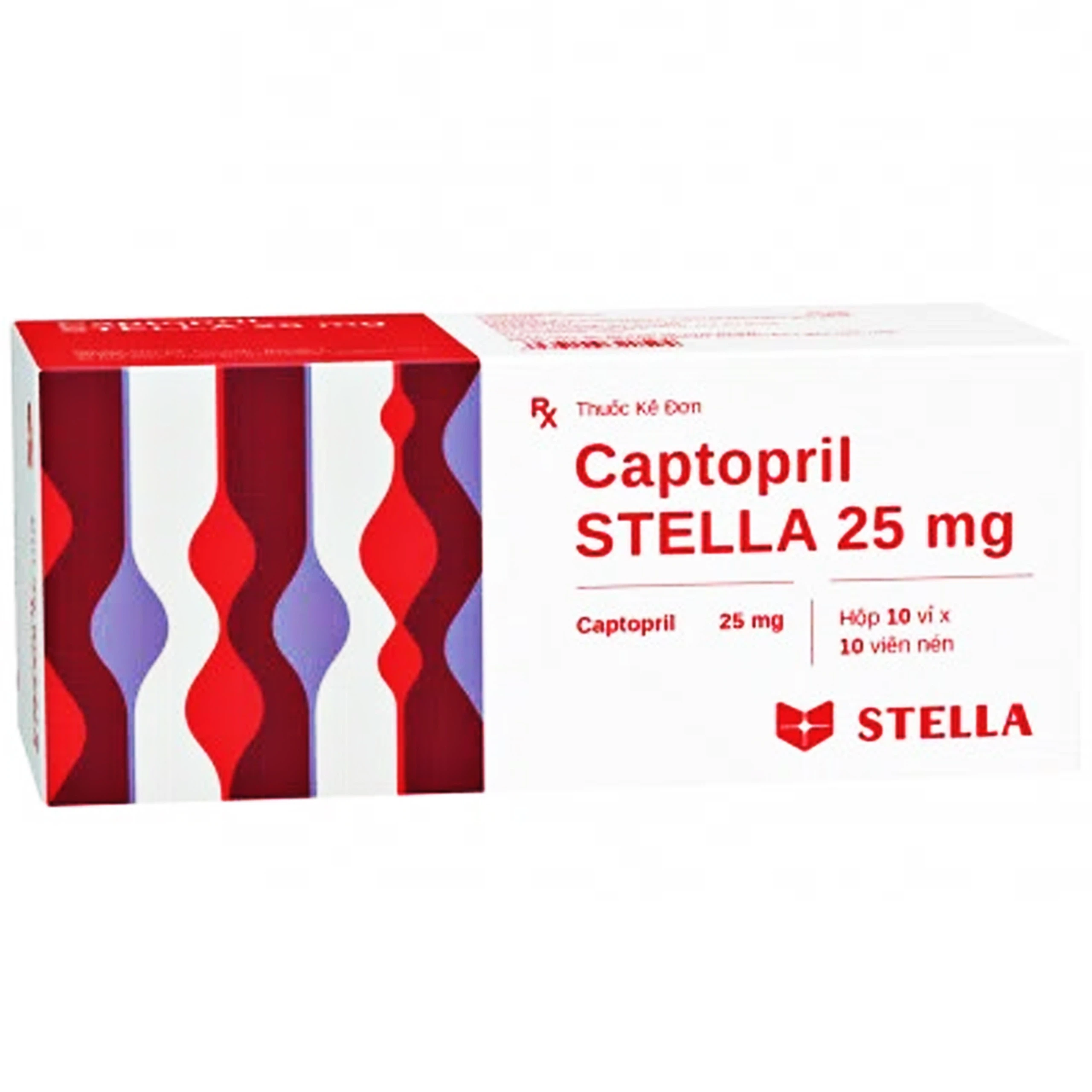 Thuốc Captopril STELLA 25 mg điều trị tăng huyết áp, suy tim sung huyết, nhồi máu cơ tim (10 vỉ x 10 viên)