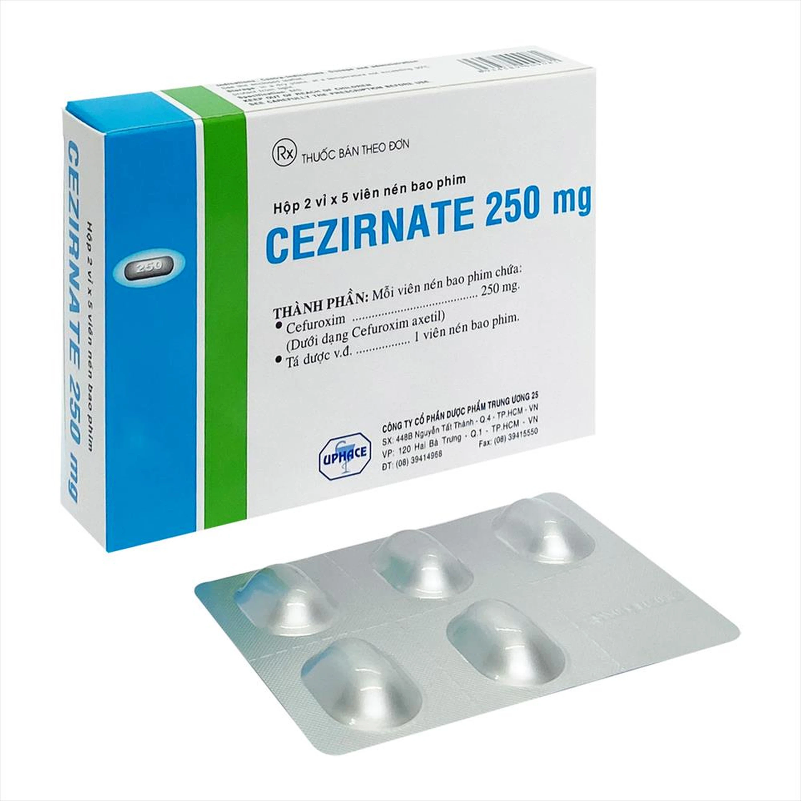 Thuốc Cezirnate 250 mg Uphace điều trị nhiễm khuẩn thể nhẹ đến vừa ở đường hô hấp (2 vỉ x 5 viên)