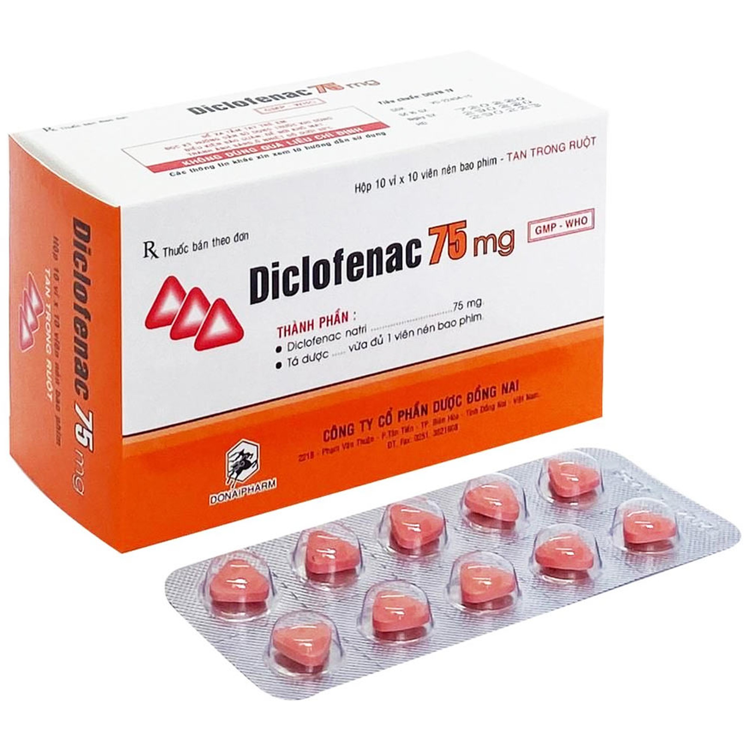 Thuốc Diclofenac 75mg Donaipharm điều trị thoái hóa khớp, viêm khớp (10 vỉ x 10 viên)