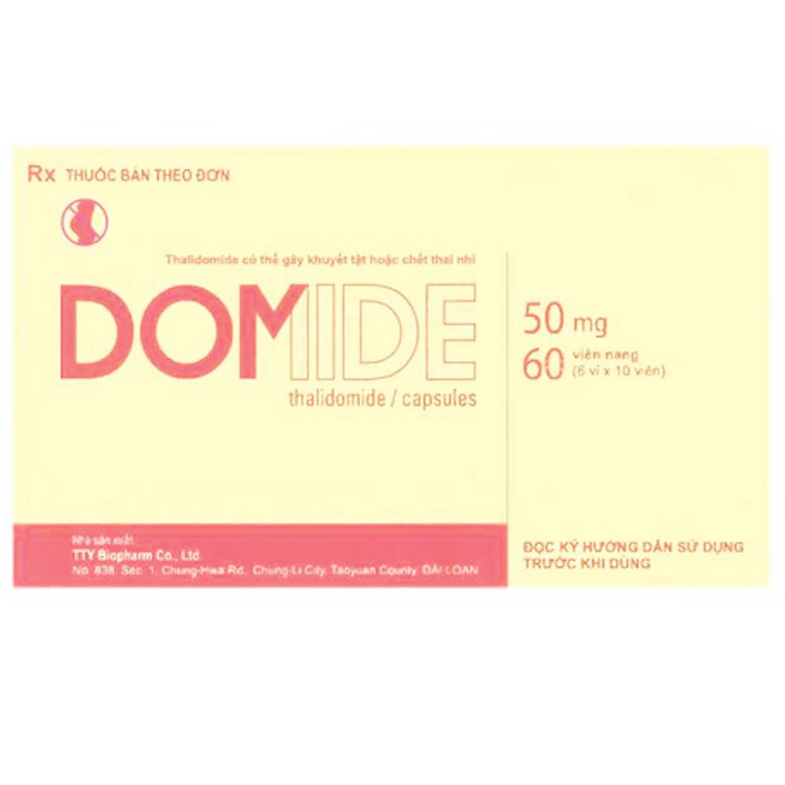 Thuốc Domide 50mg TTY Biopharm điều trị đa u tủy, u phong quầng đỏ (6 vỉ x 10 viên)