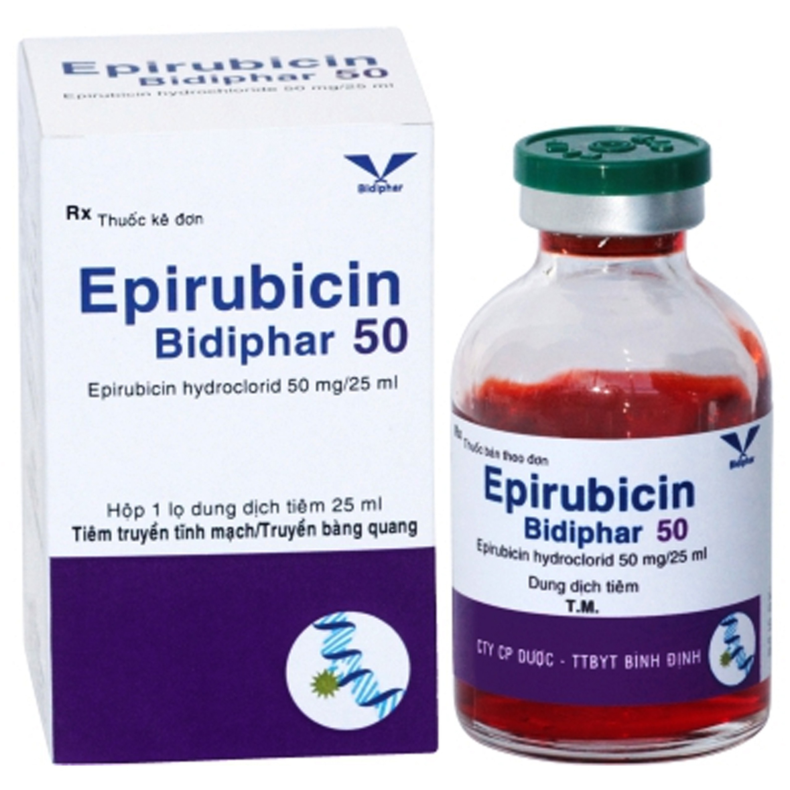 Dung dịch tiêm Epirubicin F50 Bidiphar hỗ trợ điều trị ung thư vú và ung thư bề mặt bàng quang (25ml)