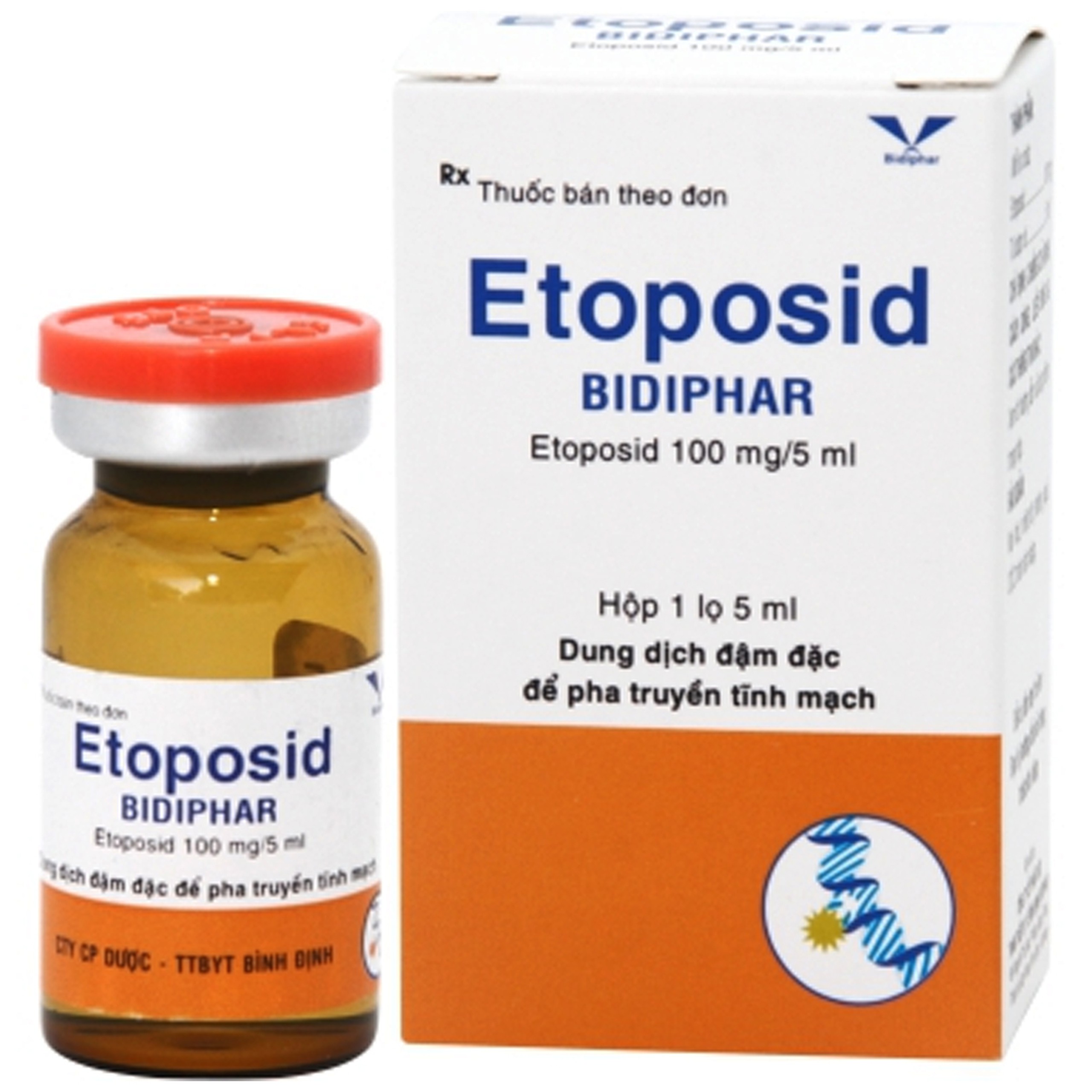 Thuốc Etoposid 100mg Bidiphar điều trị ung thư tinh hoàn kháng trị, u buồng trứng, u lympho (5ml)