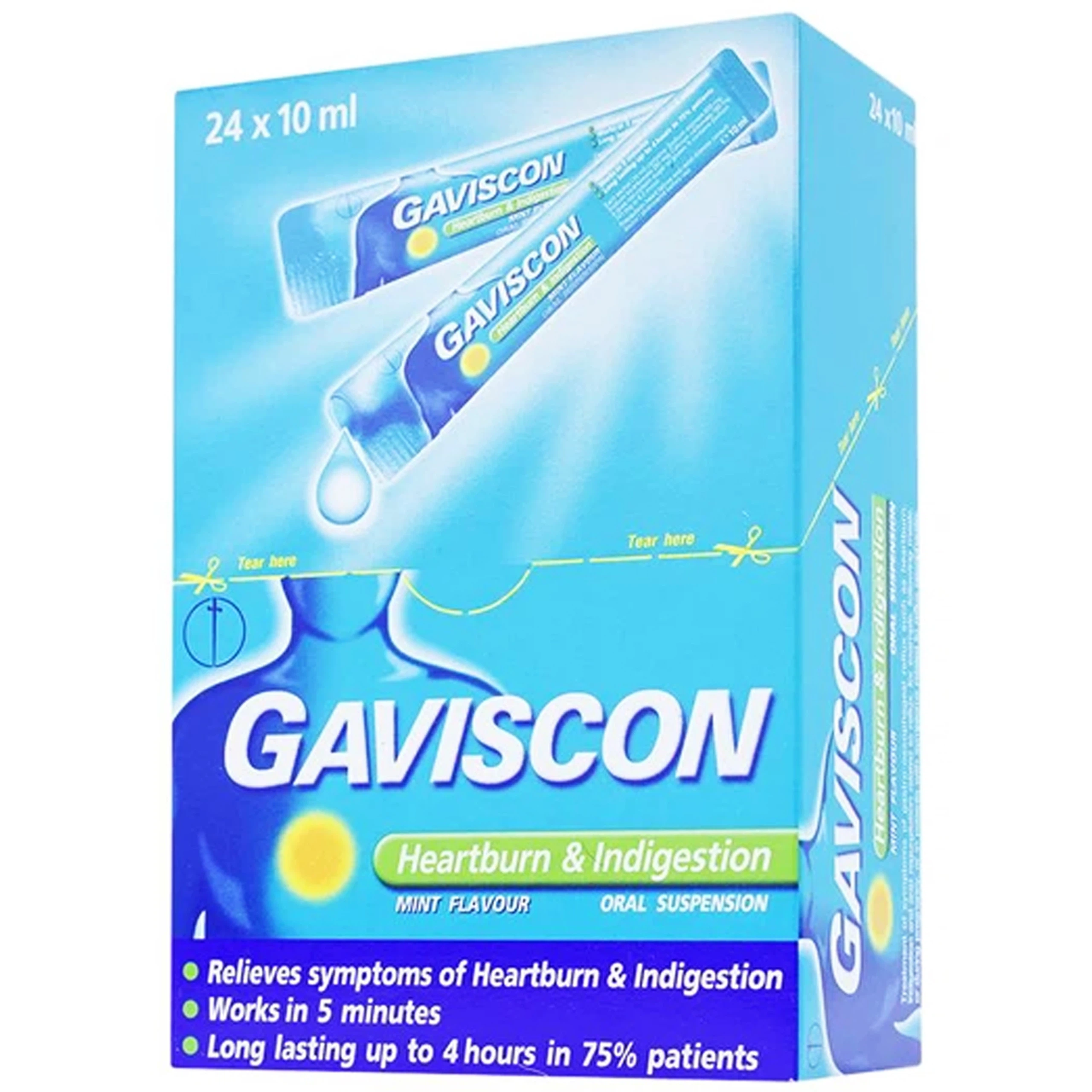Hỗn dịch Gaviscon Reckitt Benckiser điều trị trào ngược dạ dày, thực quản (24 gói x 10ml)