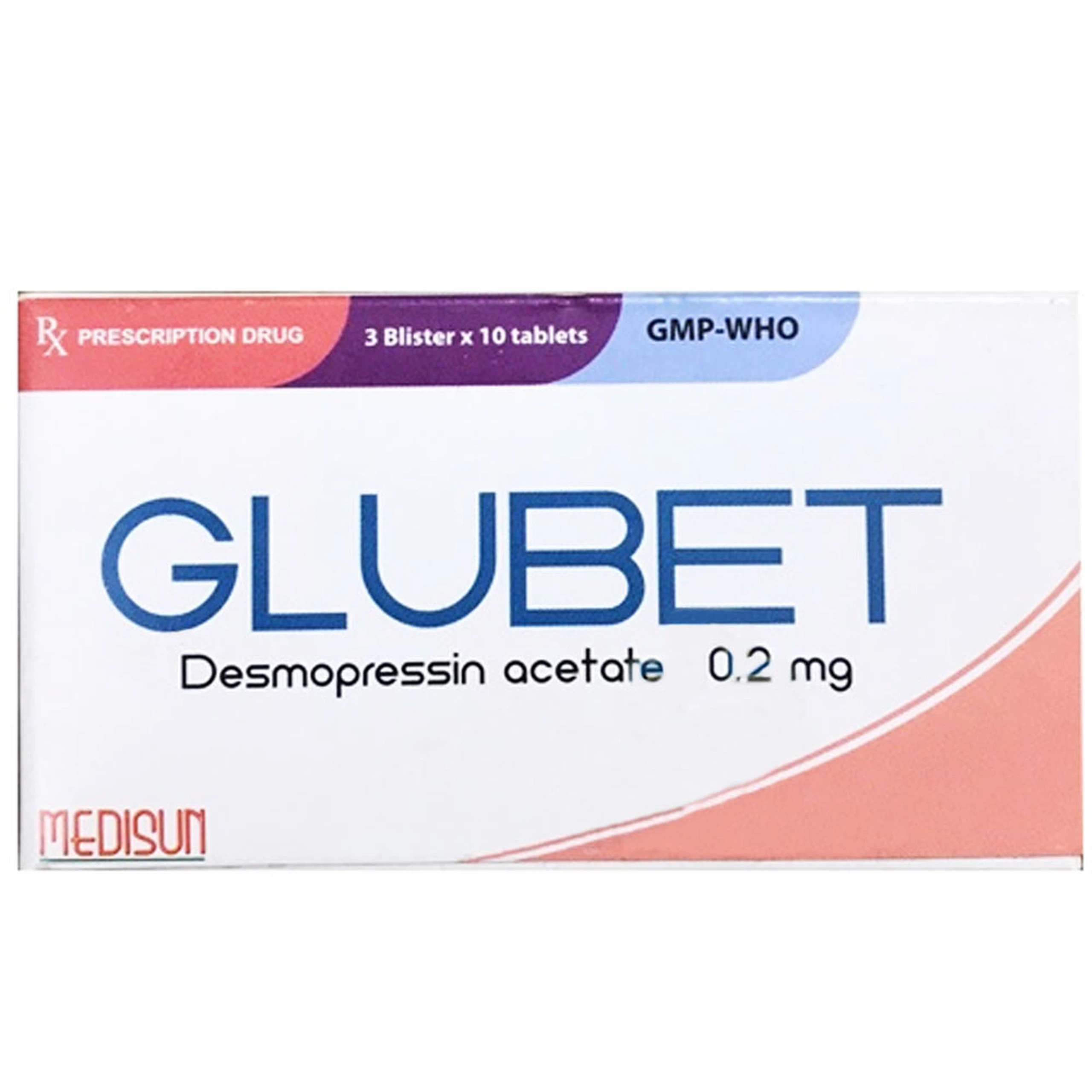 Thuốc Glubet Medisun điều trị đái tháo nhạt trung ương, đái dầm ban đêm tiên phát (3 vỉ x 10 viên)