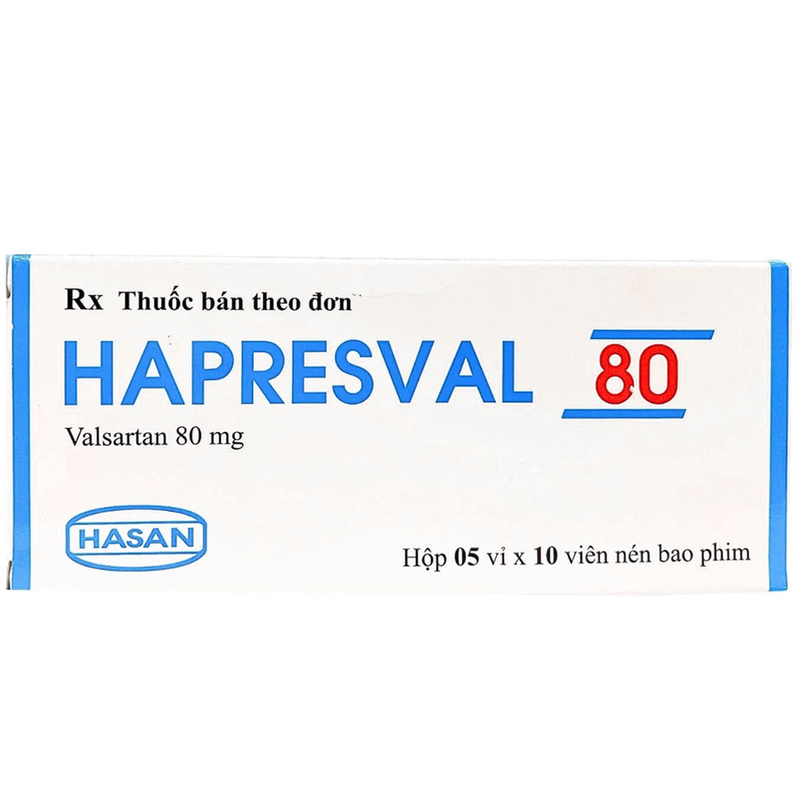Thuốc Hapresval 80 Hasan điều trị tăng huyết áp, suy tim, sau nhồi máu cơ tim (5 vỉ x 10 viên)