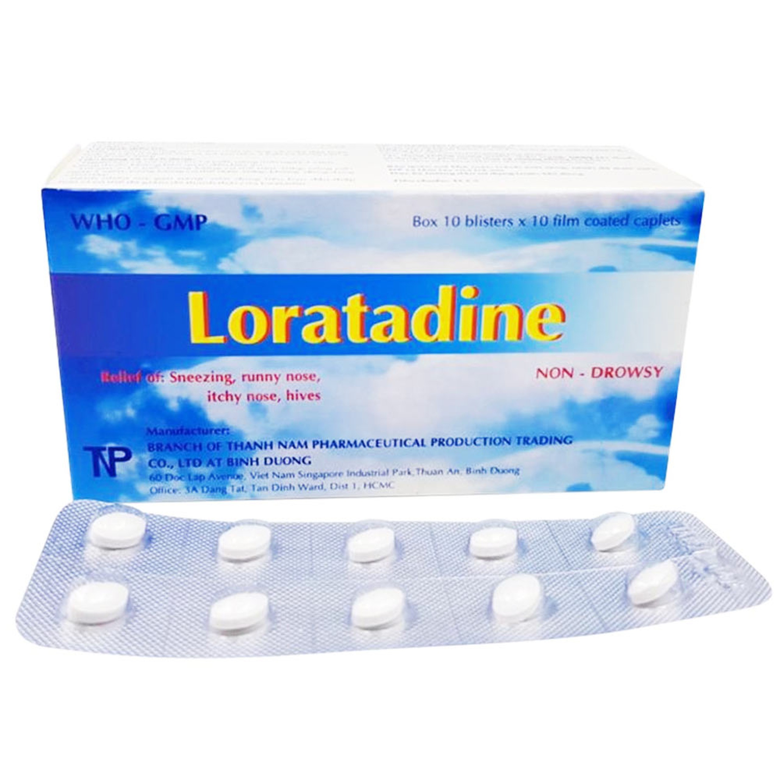 Thuốc Loratadine 10Mg Thành Nam điều trị viêm mũi dị ứng, viêm kết mạc dị ứng (10 vỉ x 10 viên)
