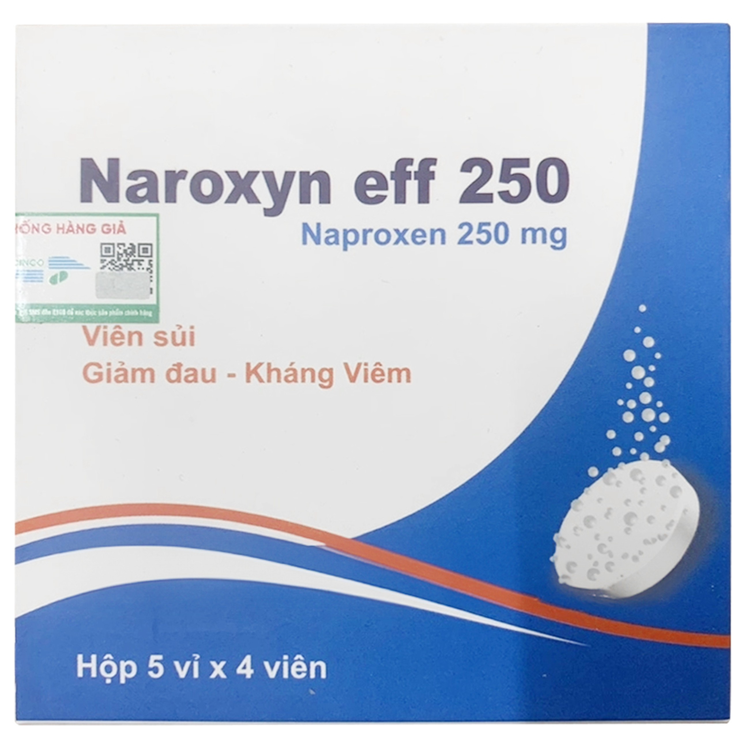 Viên sủi Naroxyn EFF 250 Quang Anh điều trị các bệnh về xương khớp, viêm cột sống dính khớp (5 vỉ x 4 viên)