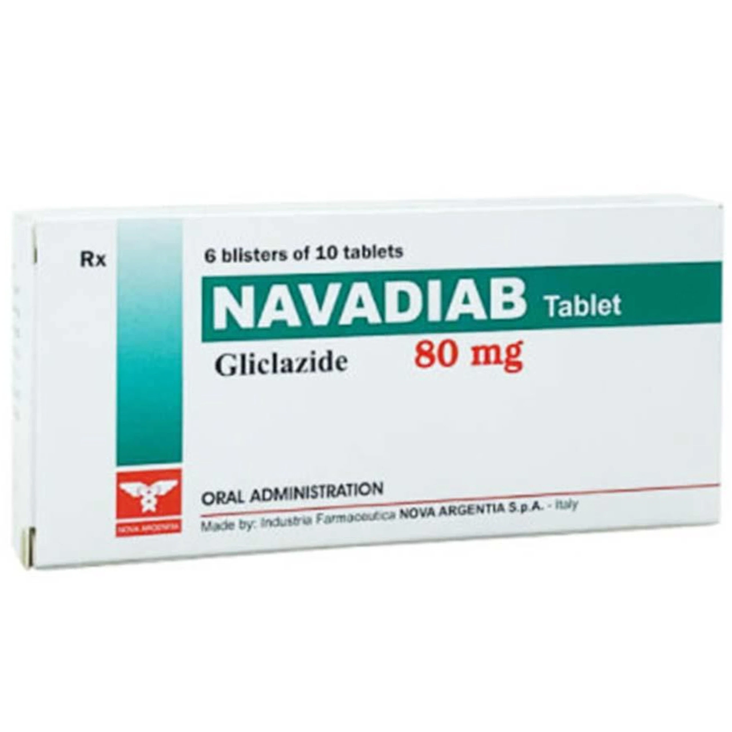 Viên nén Navadiab 80mg Nova Argentia điều trị đái tháo đường (6 vỉ x 10 viên) 