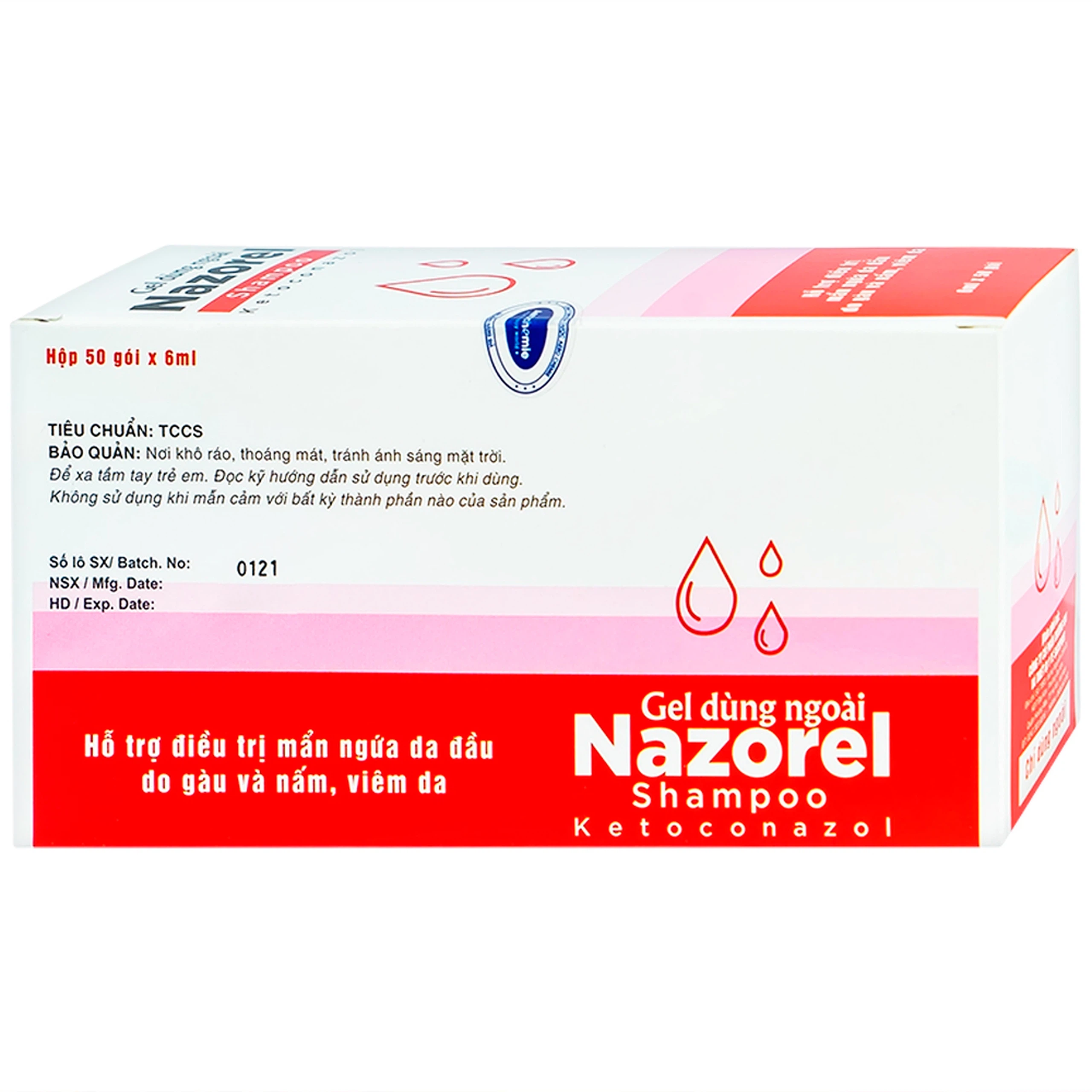 Gel dùng ngoài Nazorel Shampoo Ketoconazol hỗ trợ điều trị mẩn ngứa da đầu do gàu và nấm, viêm da (50 gói x 6ml)