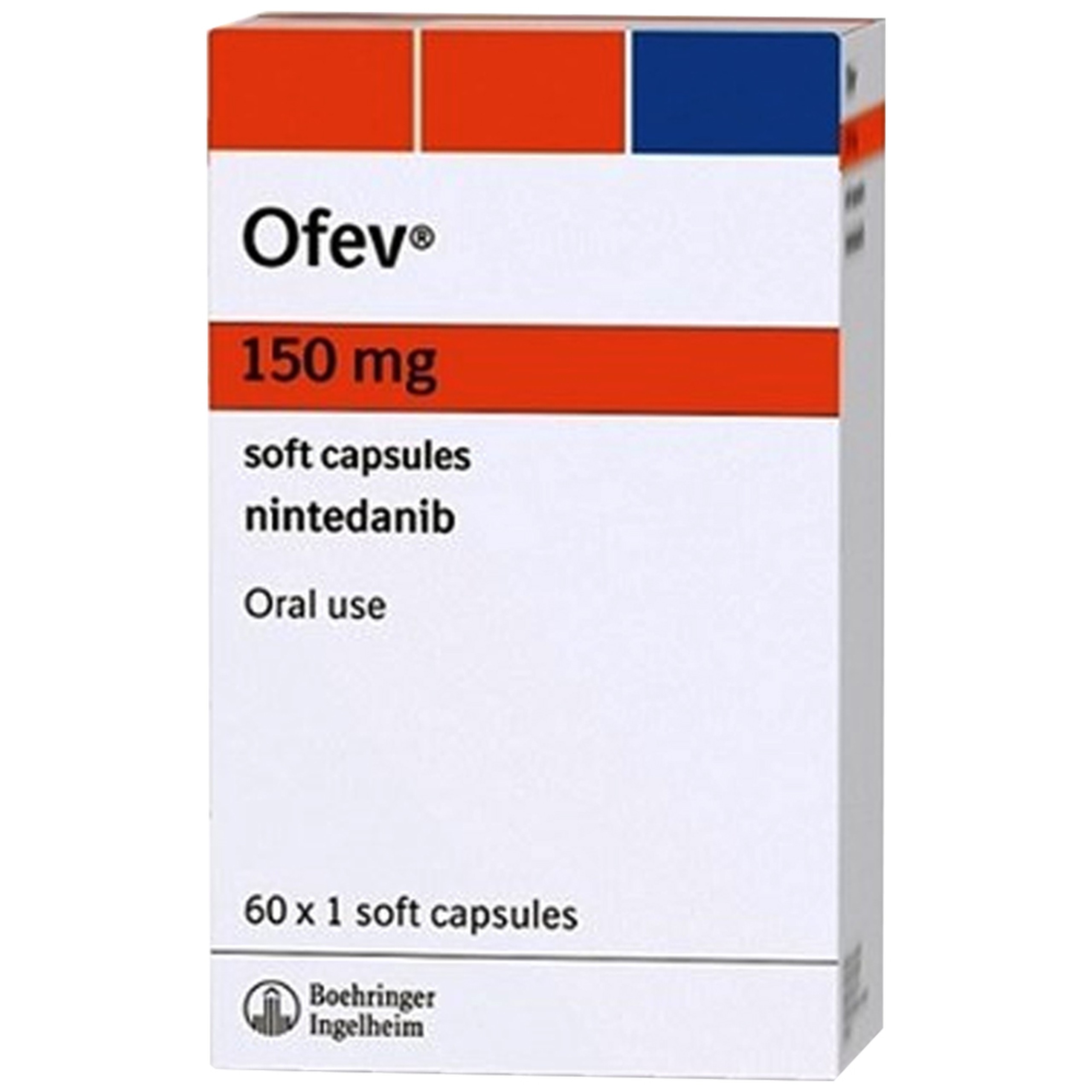 Thuốc Ofev 150mg Boehringer điều trị bệnh nhân ung thư phổi không tế bào nhỏ, xơ hóa phổi tự phát (6 vỉ x 10 viên)