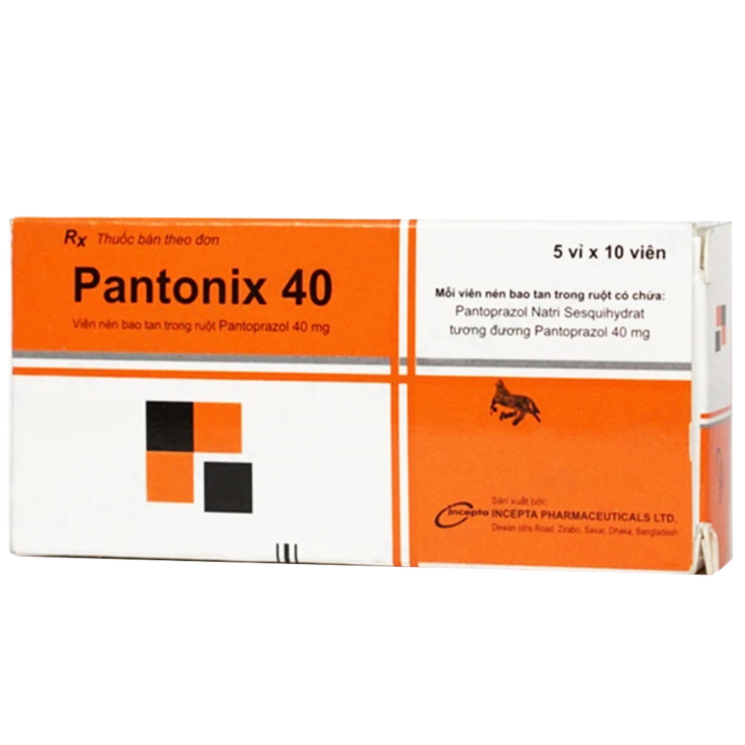Viên nén Pantonix 40 Incepta điều trị bệnh trào ngược dạ dày - thực quản (5 vỉ x 10 viên)