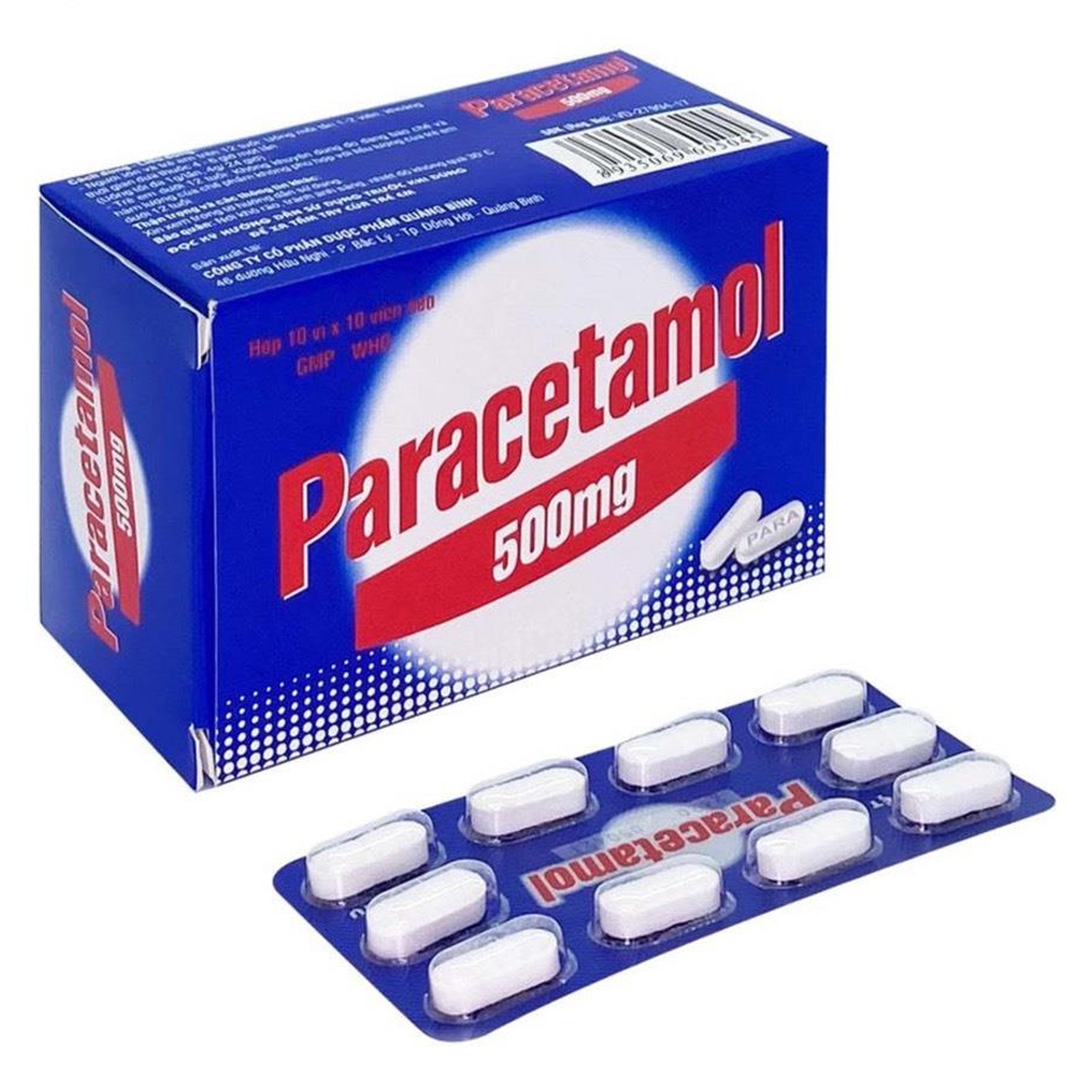 Viên nén Paracetamol 500mg Quapharco điều trị triệu chứng hạ sốt, giảm đau (10 vỉ x 10 viên)