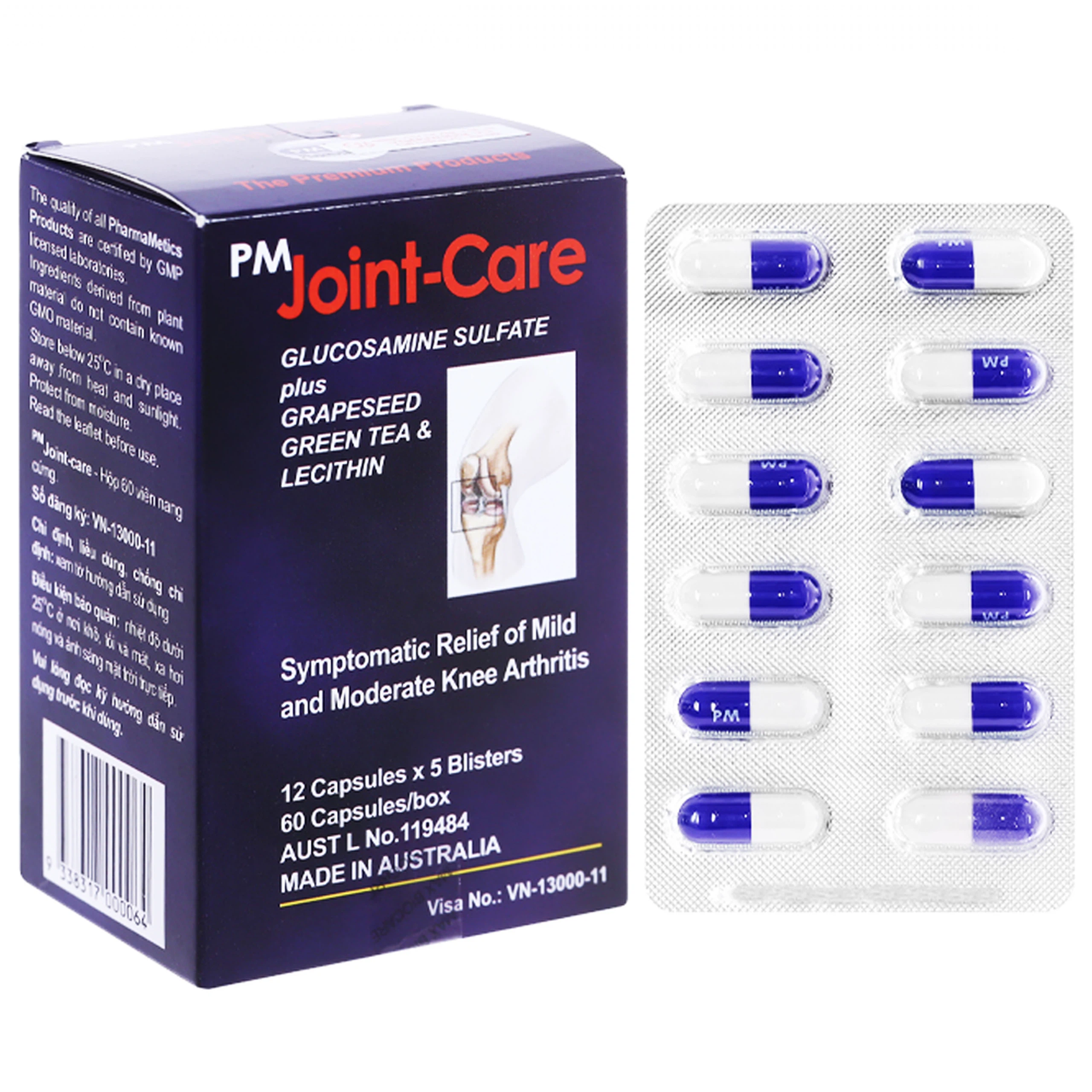 Thuốc PM Joint-Care giảm triệu chứng viêm khớp gối nhẹ và trung bình (5 vỉ x 12 viên)