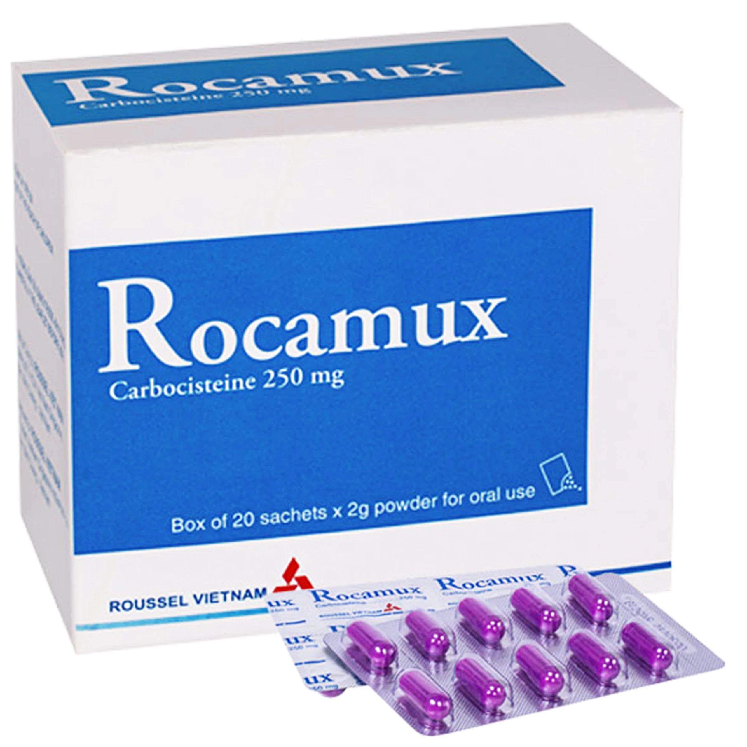 Thuốc bột uống Rocamux Roussel điều trị viêm phế quản, viêm mũi họng (20 gói x 2g) 