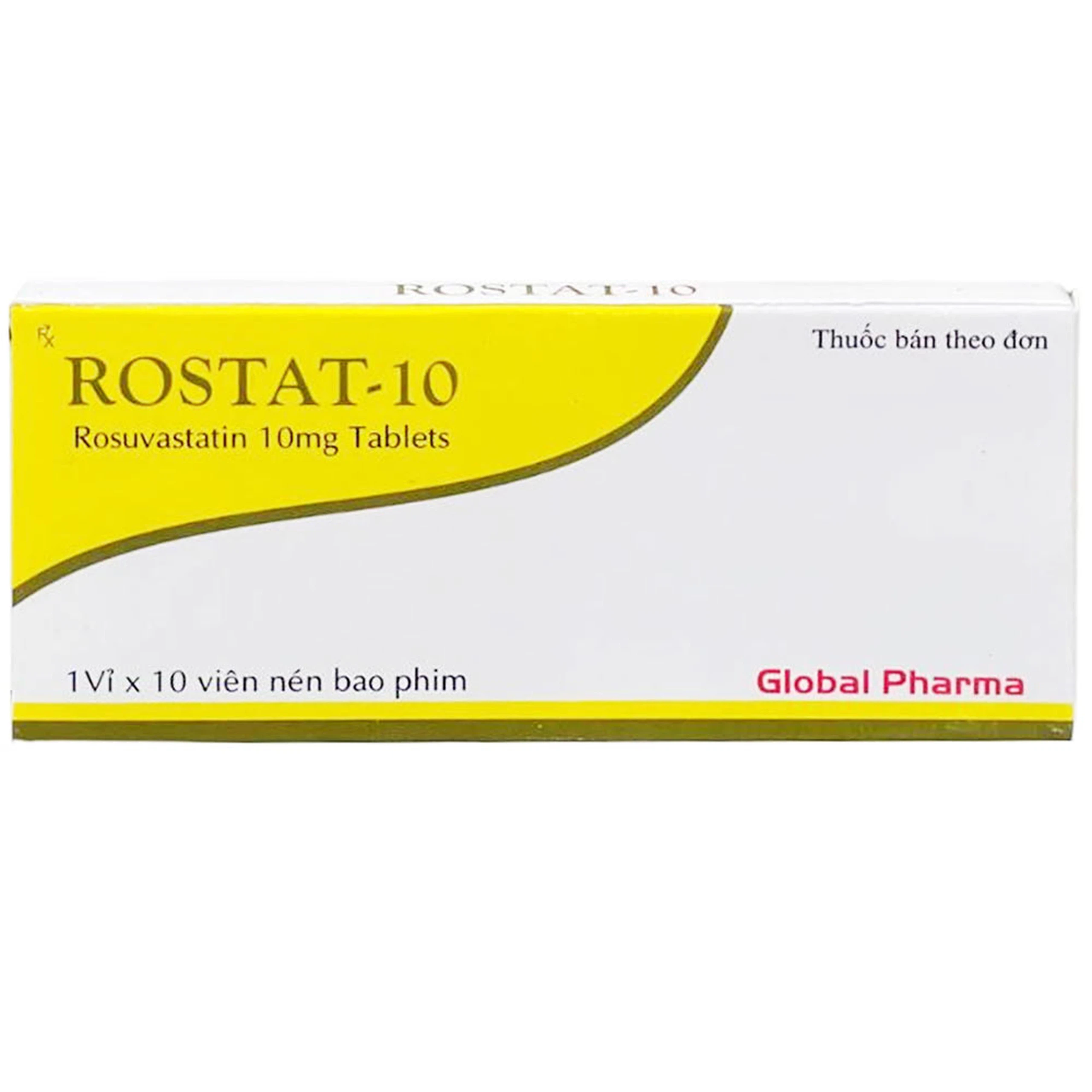 Thuốc Rostat-10 Global Pharma điều trị tăng cholesterol máu và phòng ngừa biến chứng tim mạch (1 vỉ x 10 viên)