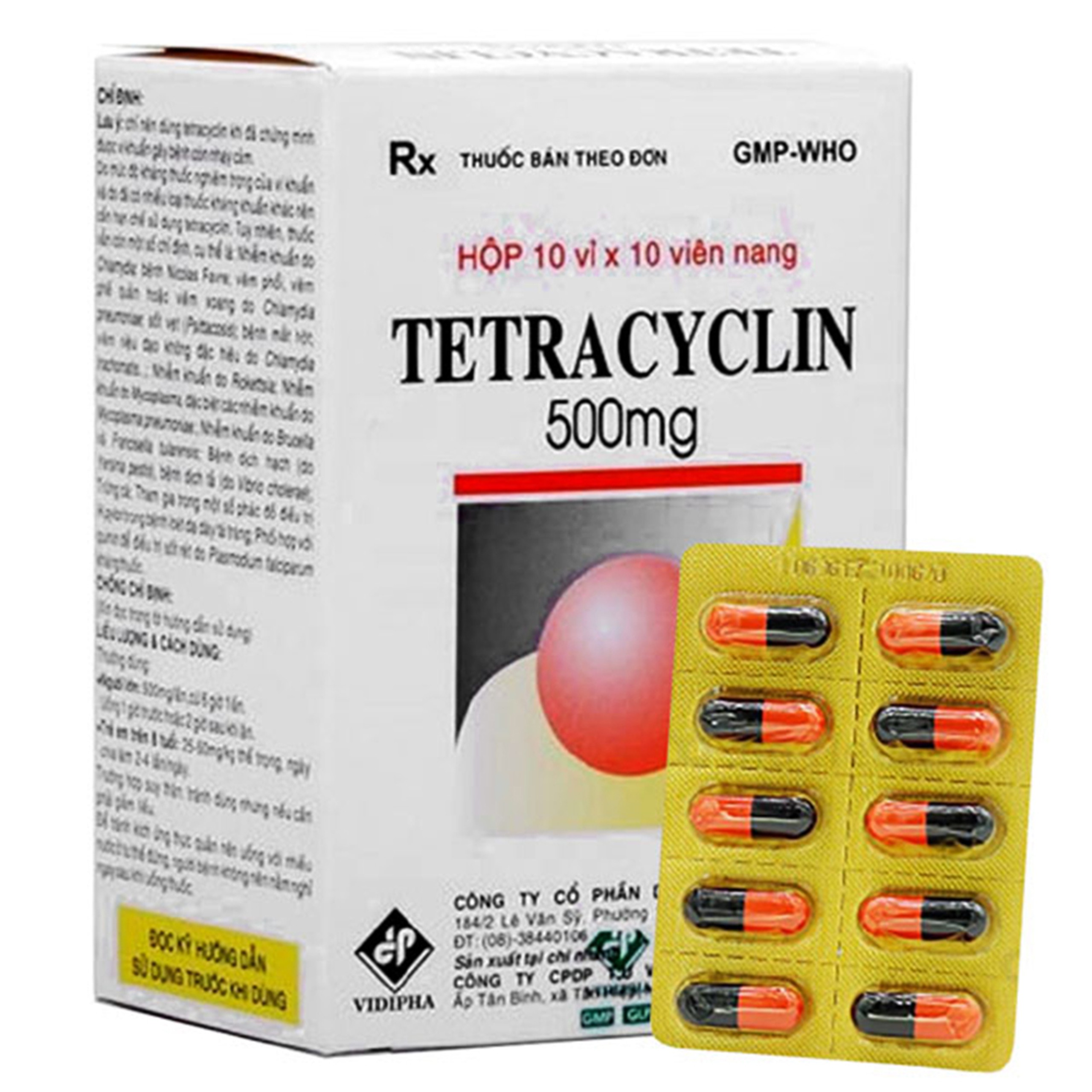Thuốc Tetracyclin 500mg Vidipha điều trị nhiễm khuẩn (10 vỉ x 10 viên)