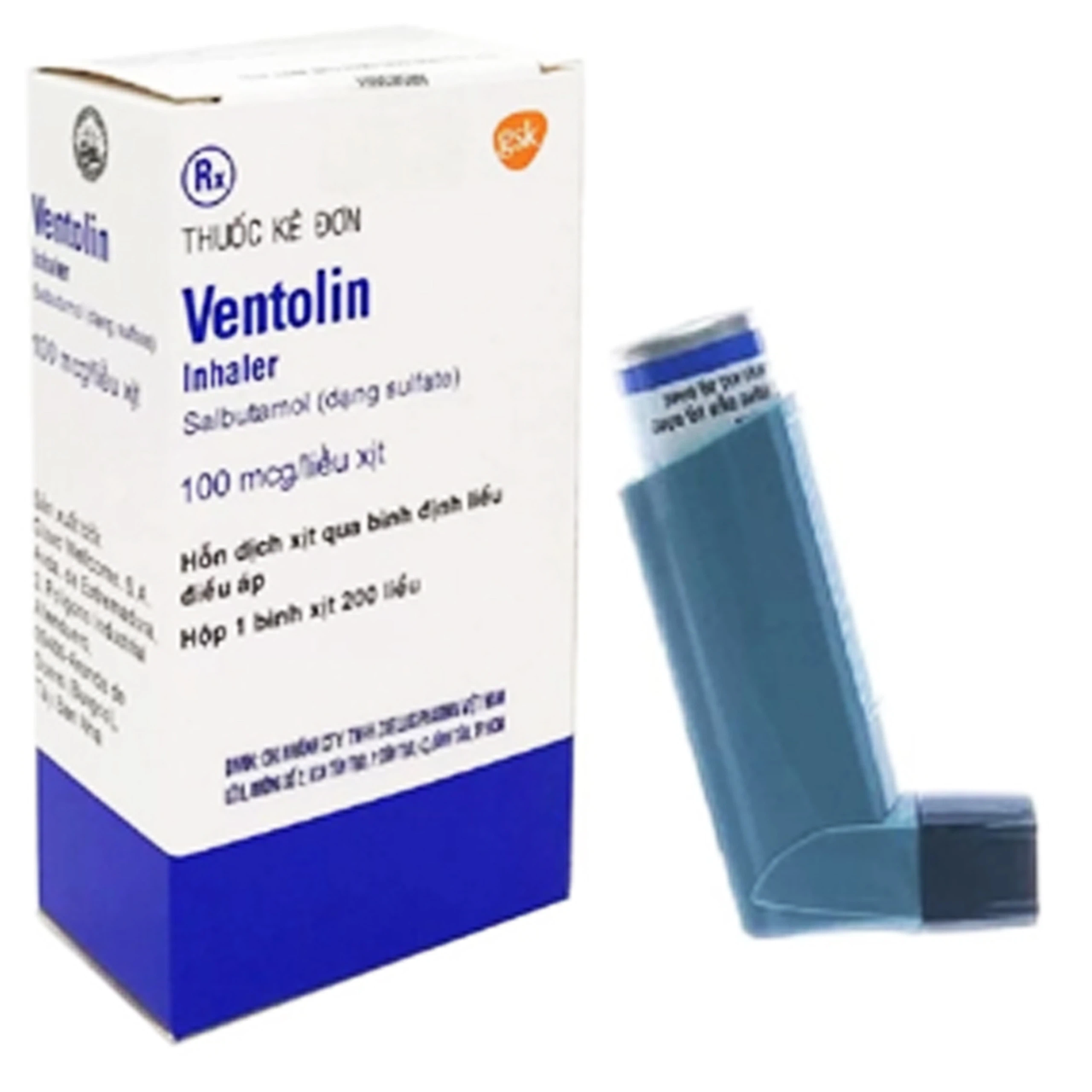 Hỗn dịch xịt Ventolin Inhaler 100mcg/liều GSK giãn cơ trơn phế quản (200 liều)