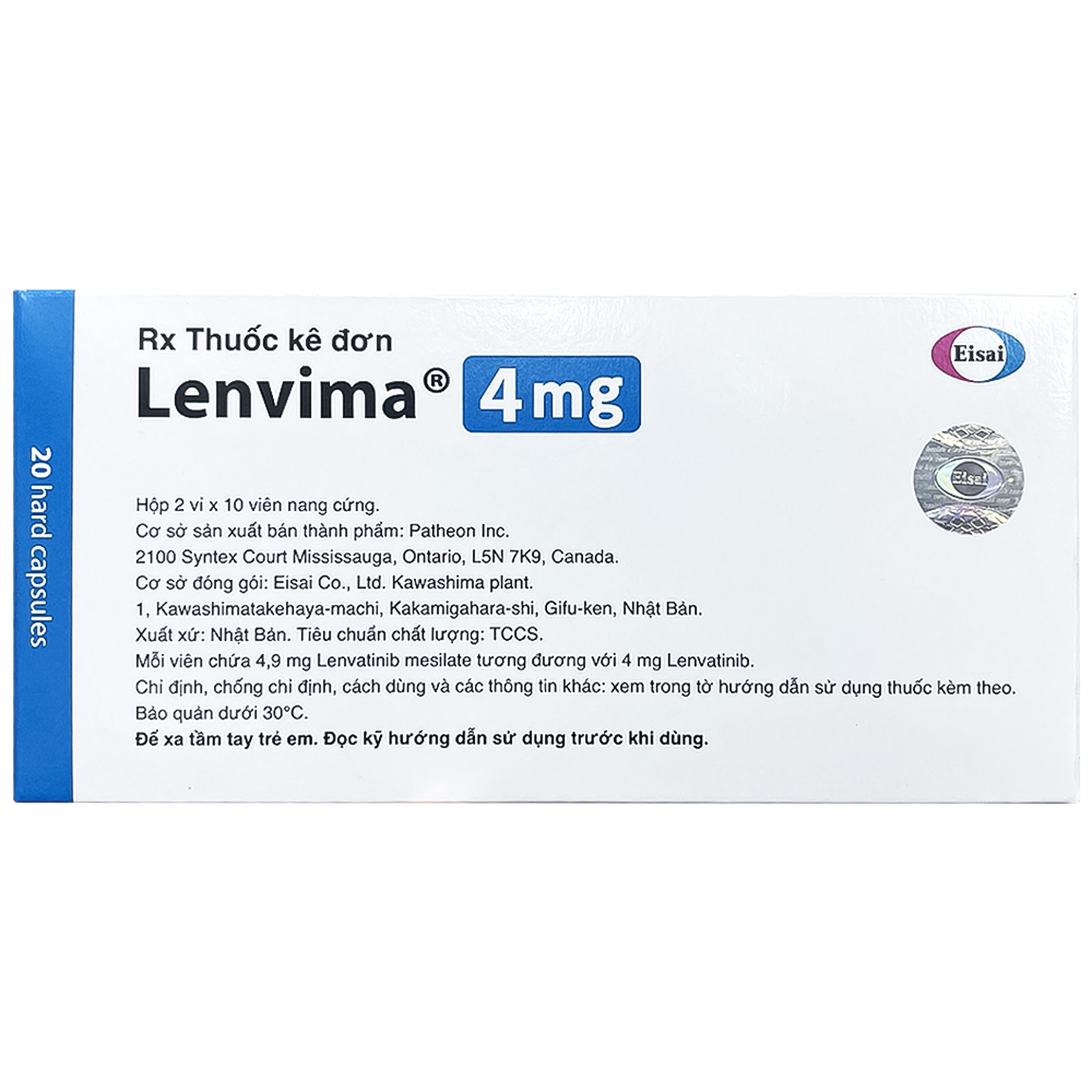Viên nang cứng Lenvima 4mg Eisai điều trị ung thư (2 vỉ x 10 viên)