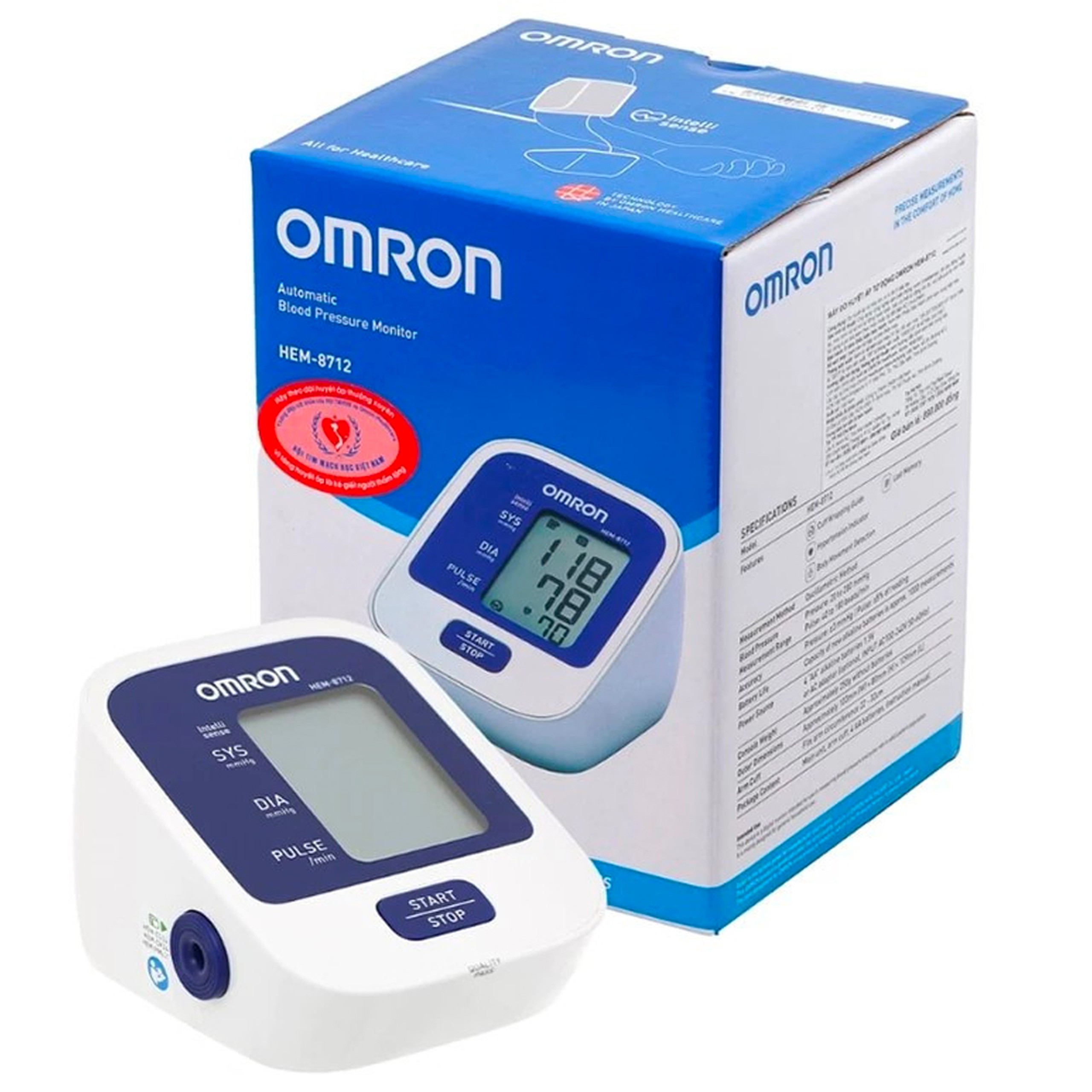 Máy đo huyết áp bắp tay tự động Omron HEM-8712 công nghệ IntelliWrap, lưu kết quả đo lần cuối