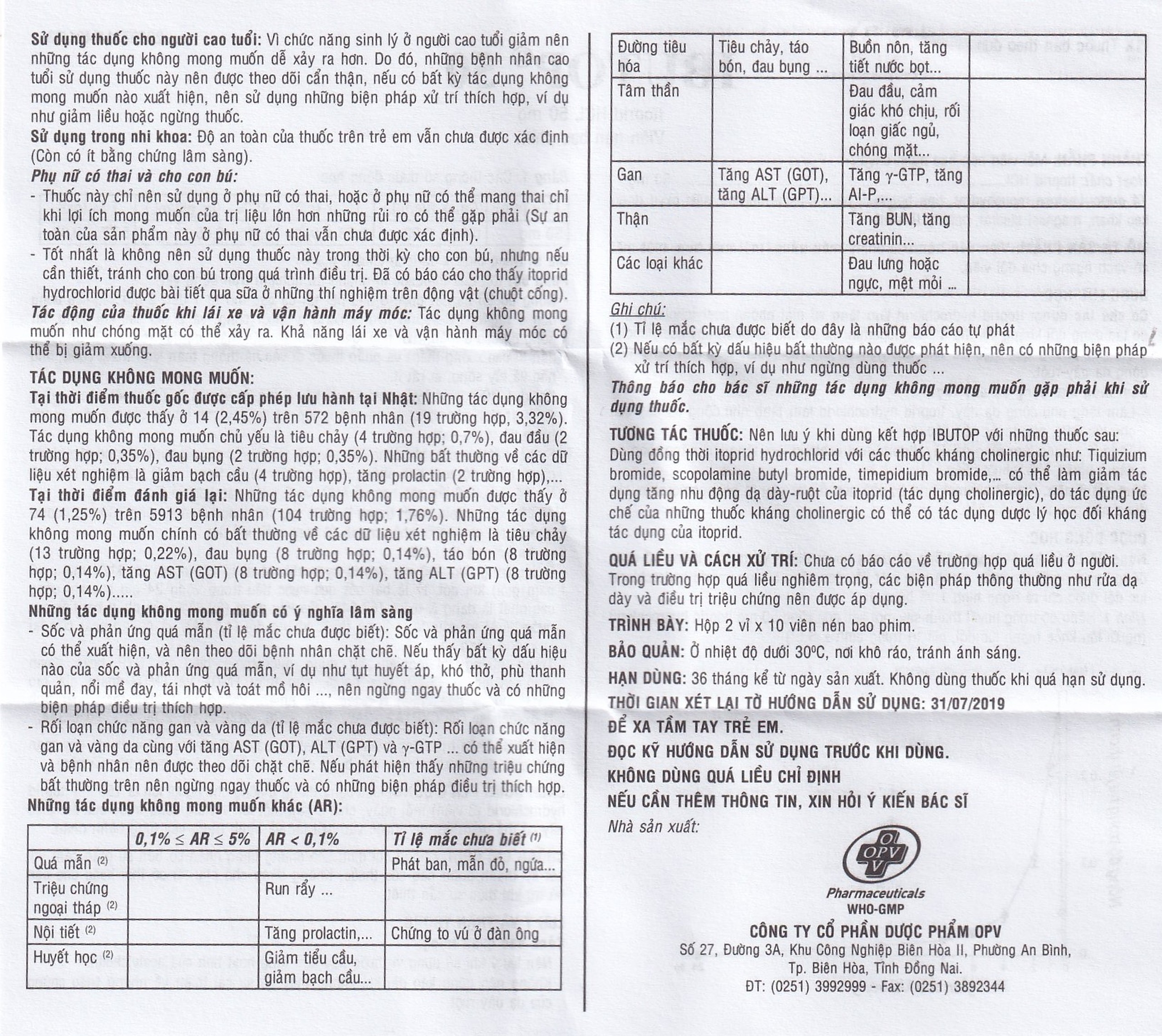 Thuốc Ibutop 50 OPV điều trị viêm dạ dày, chướng bụng, đau bụng, chán ăn, ợ nóng (2 vỉ x 10 viên)