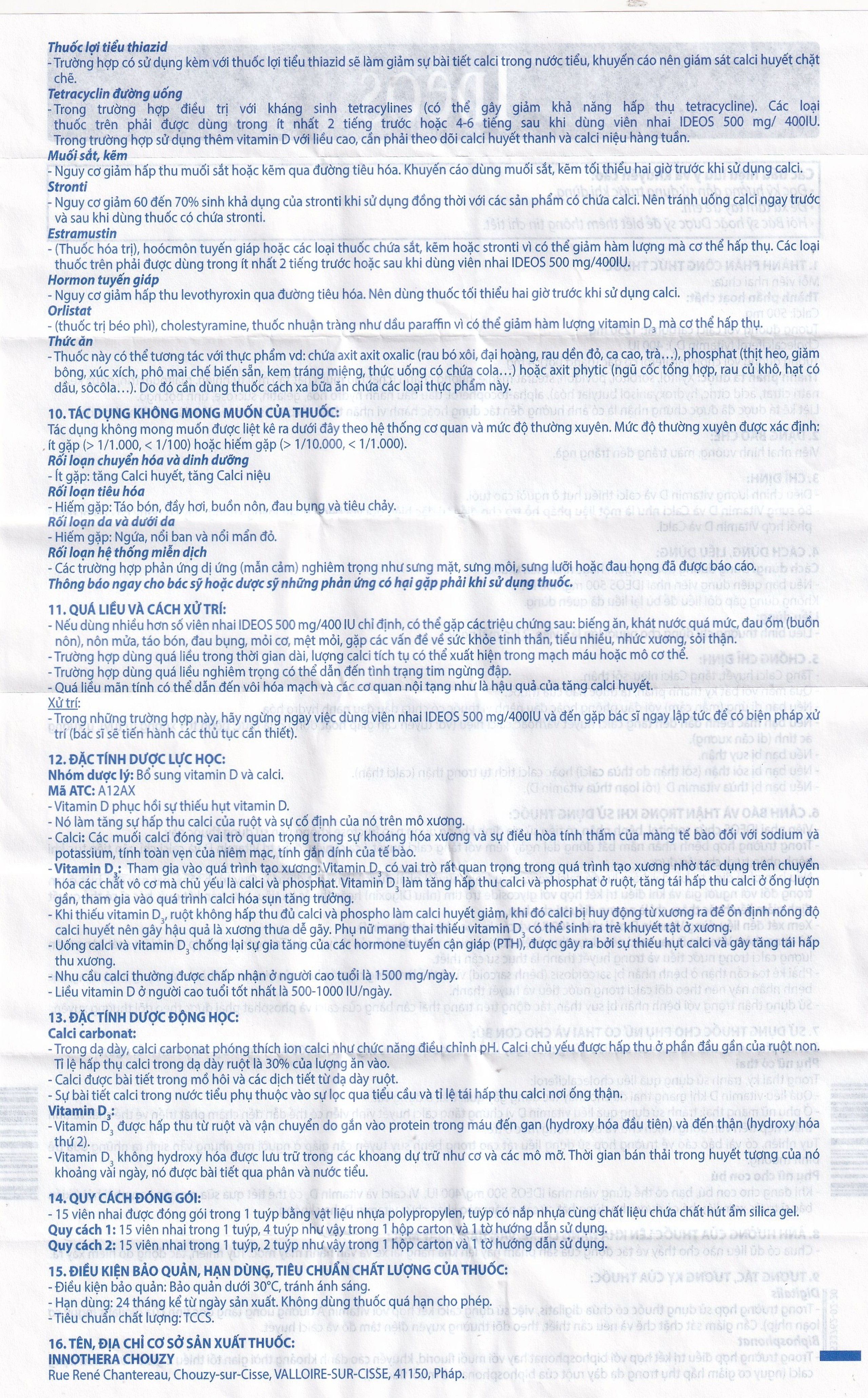 Thuốc Idéos 500mg/400IU Innotech bổ sung Vitamin D và Canxi, điều trị bệnh loãng xương (4 tuýp x 15 viên)