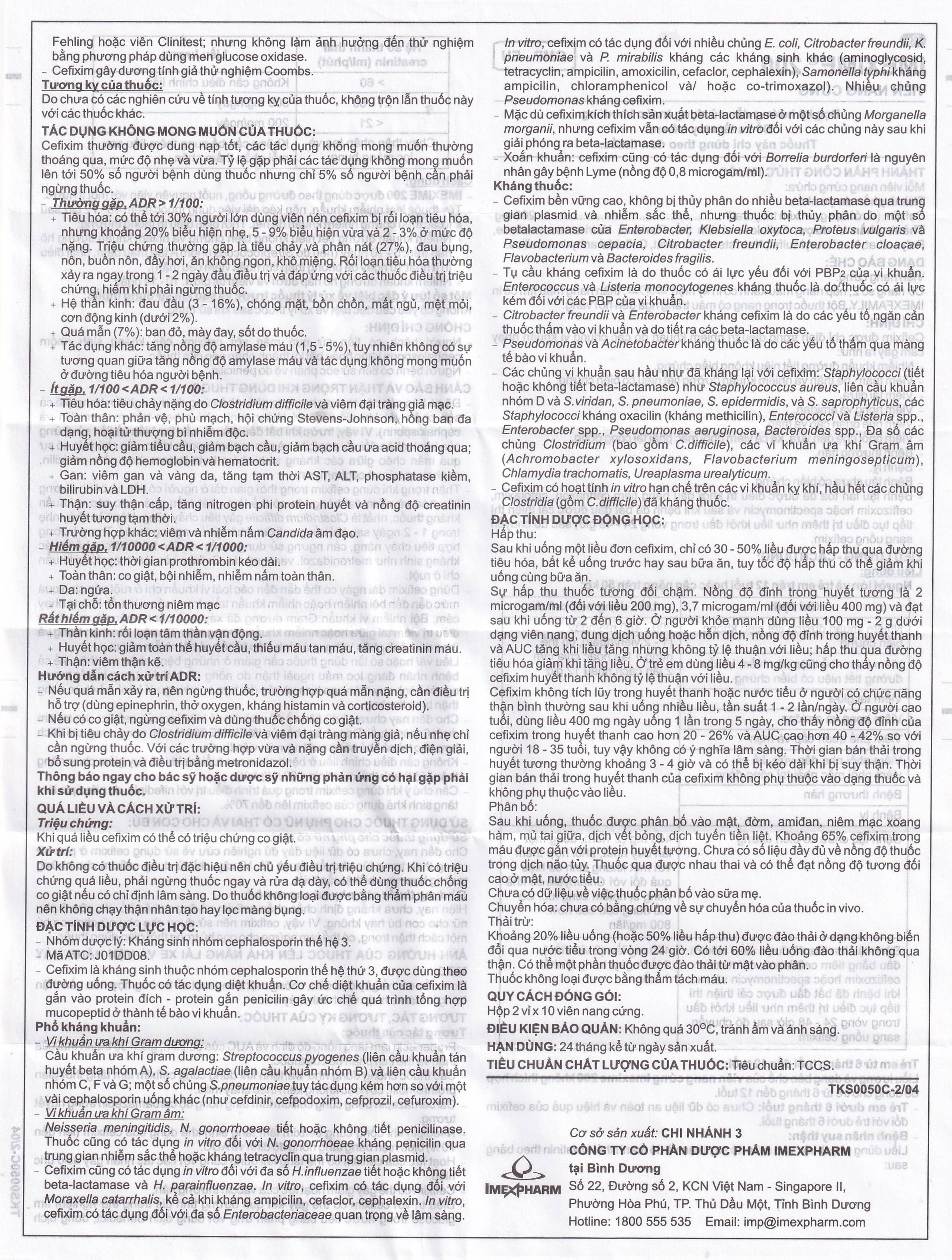 Thuốc Imexime 200 Imexpharm điều trị nhiễm khuẩn đường tiết niệu, viêm thận - bể thận (2 vỉ x 10 viên)
