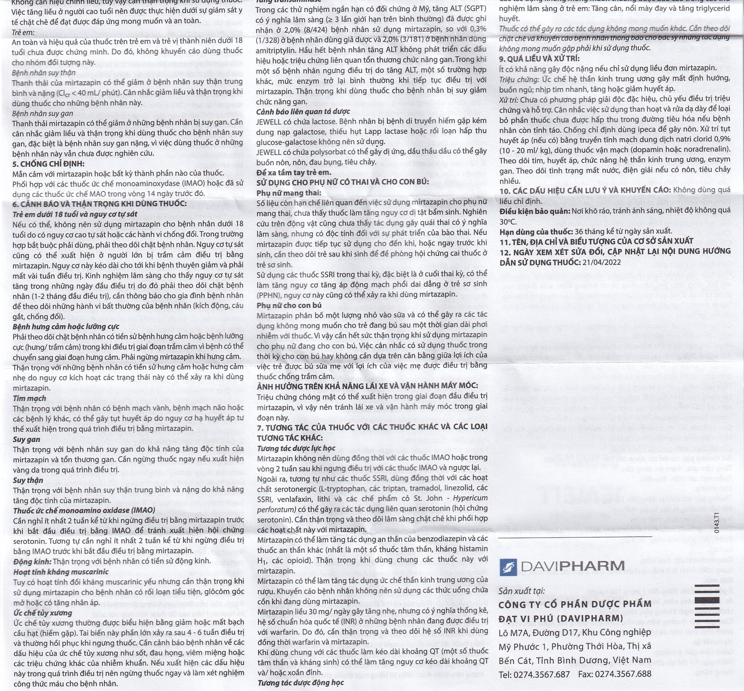 Viên nén Jewell 30mg Davipharm điều trị các đợt trầm cảm nặng (4 vỉ x 7 viên)