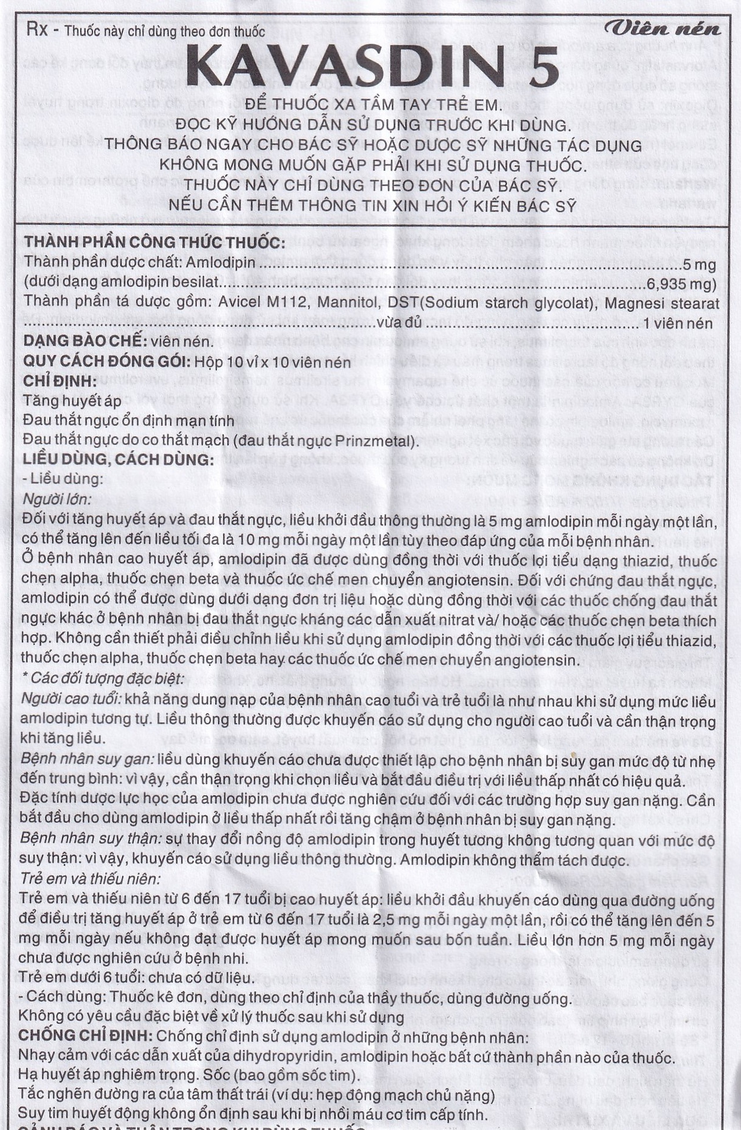 Thuốc Kavasdin 5 Khánh Hòa hỗ trợ điều trị tăng huyết áp (10 vỉ x 10 viên)