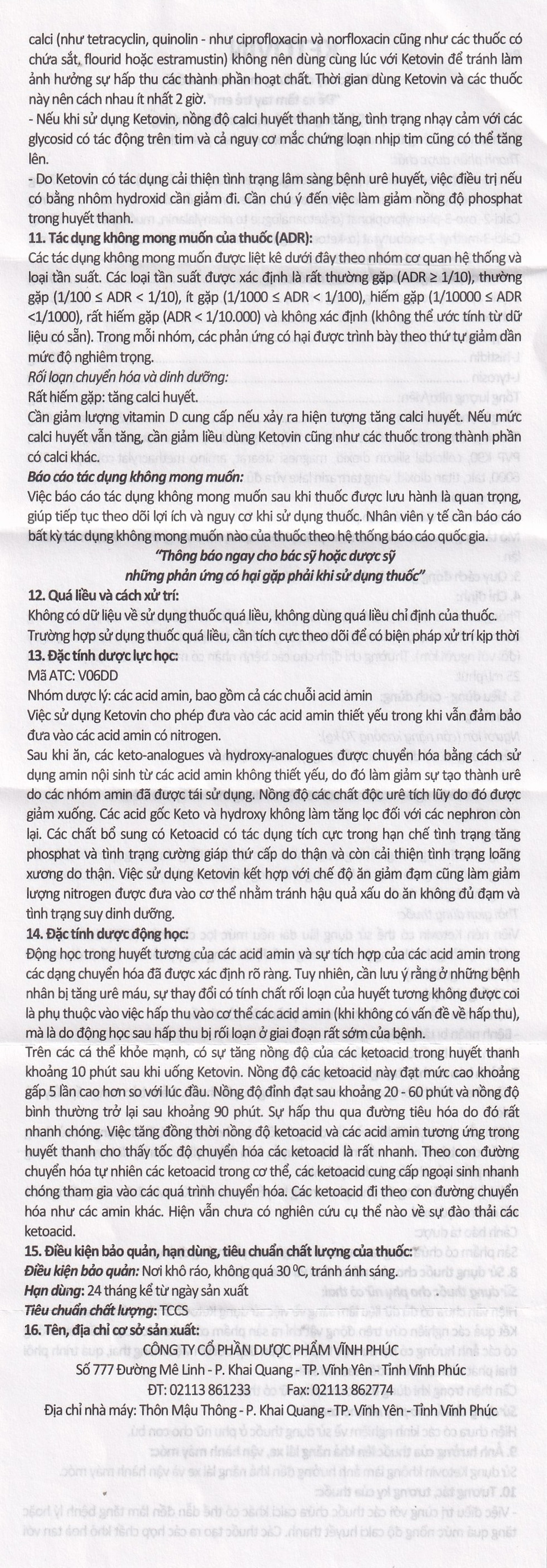 Thuốc Ketovin Vinphaco phòng ngừa và điều trị rối loạn chuyển hóa protein trong suy thận mạn (10 vỉ x 10 viên)