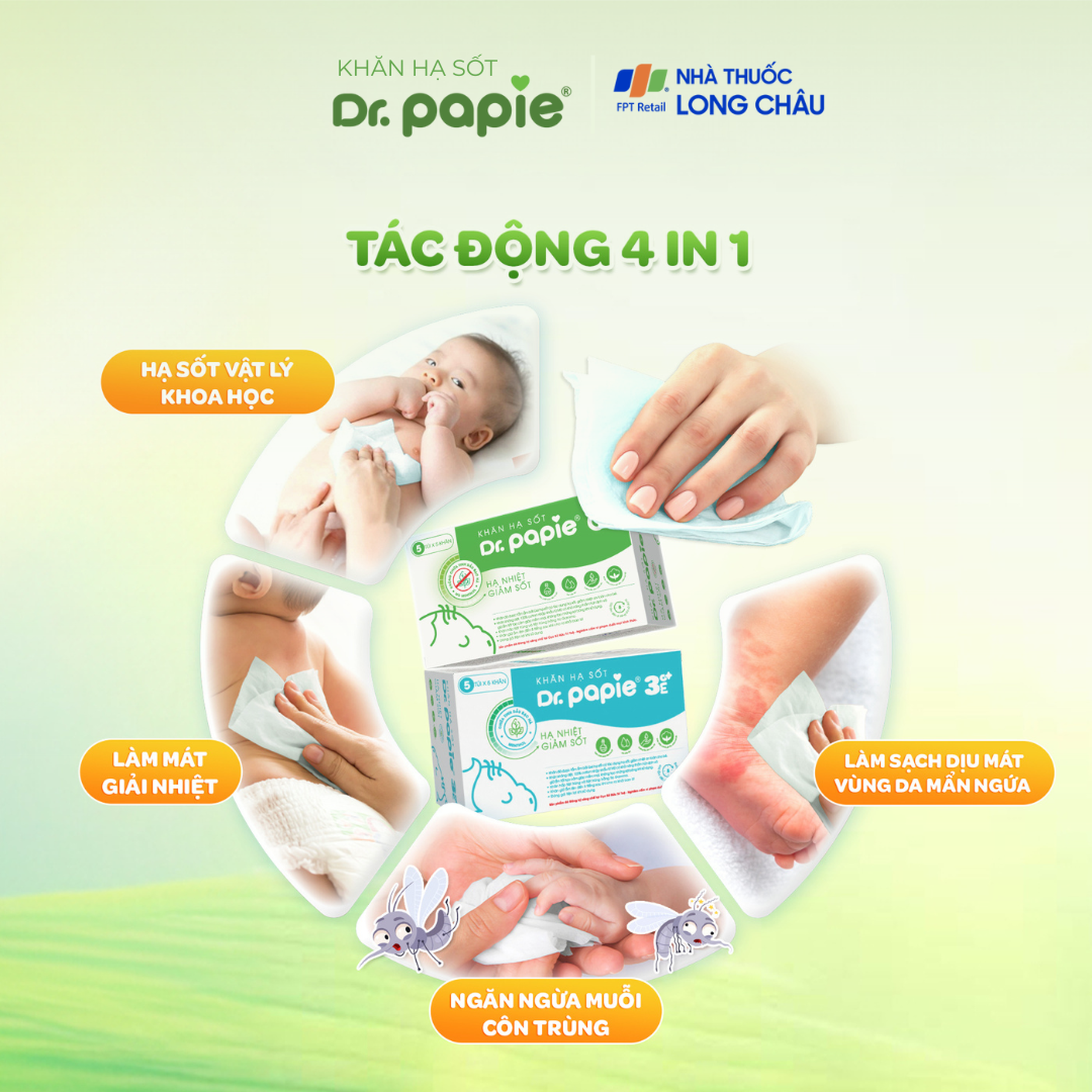 Khăn hạ sốt Dr.Papie 0+ Starmed (5 gói x 5 miếng) hạ nhiệt giảm sốt dùng cho trẻ sơ sinh