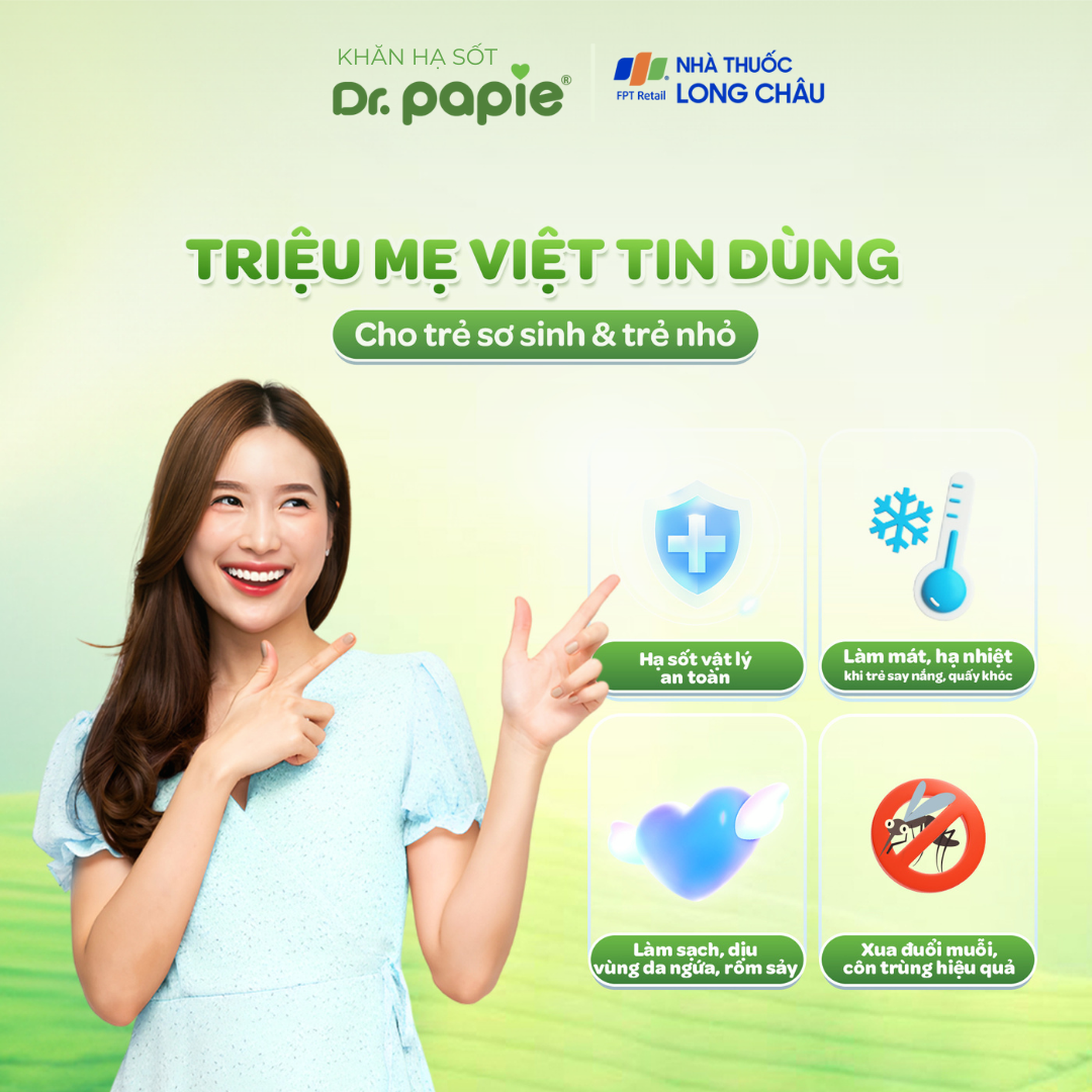 Khăn hạ sốt Dr.Papie 0+ Starmed (5 gói x 5 miếng) hạ nhiệt giảm sốt dùng cho trẻ sơ sinh