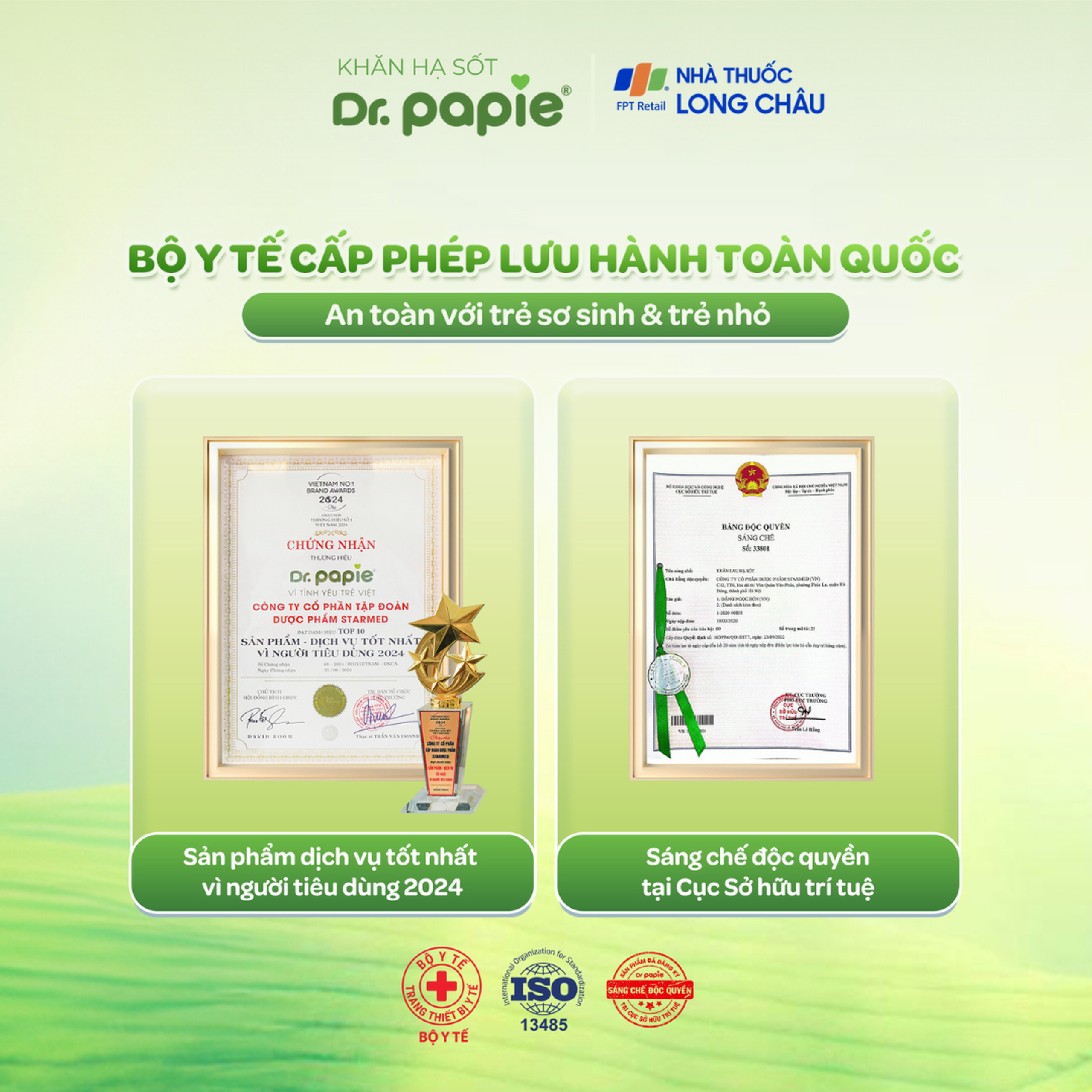 Khăn hạ sốt Dr.Papie 0+ Starmed (5 gói x 5 miếng) hạ nhiệt giảm sốt dùng cho trẻ sơ sinh