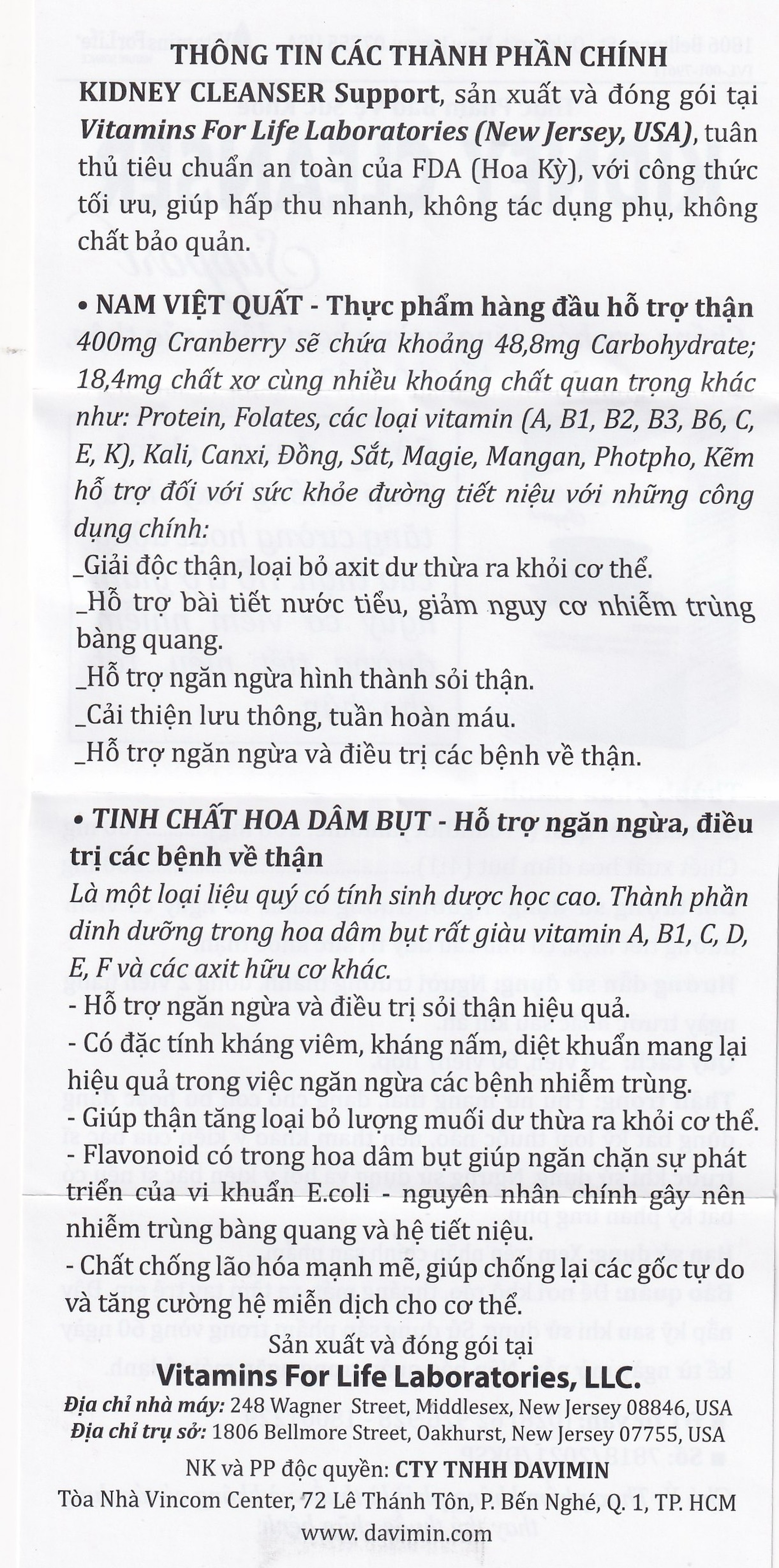Viên uống bổ thận, hỗ trợ giảm nguy cơ viêm đường tiết niệu Kidney Cleanser Support Vitamins For Life (30 viên)