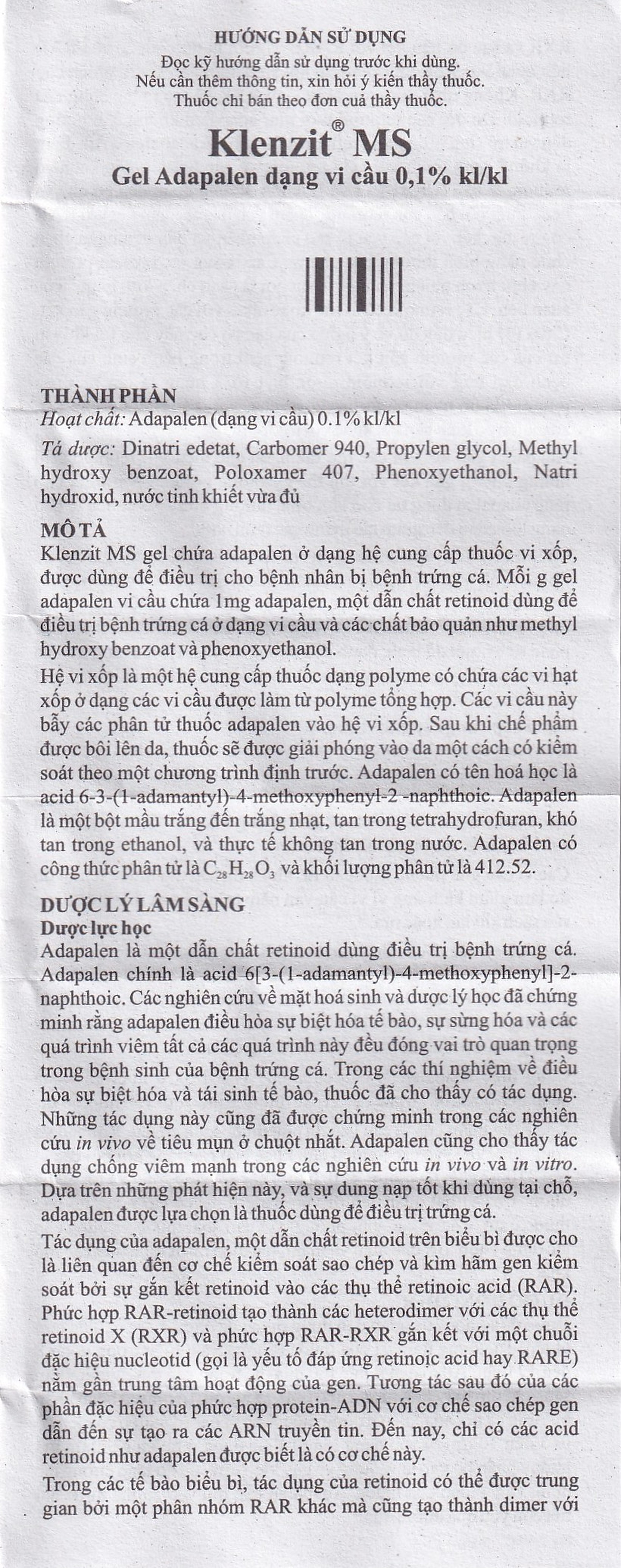 Gel bôi da Klenzit MS điều trị mụn trứng cá (15g)
