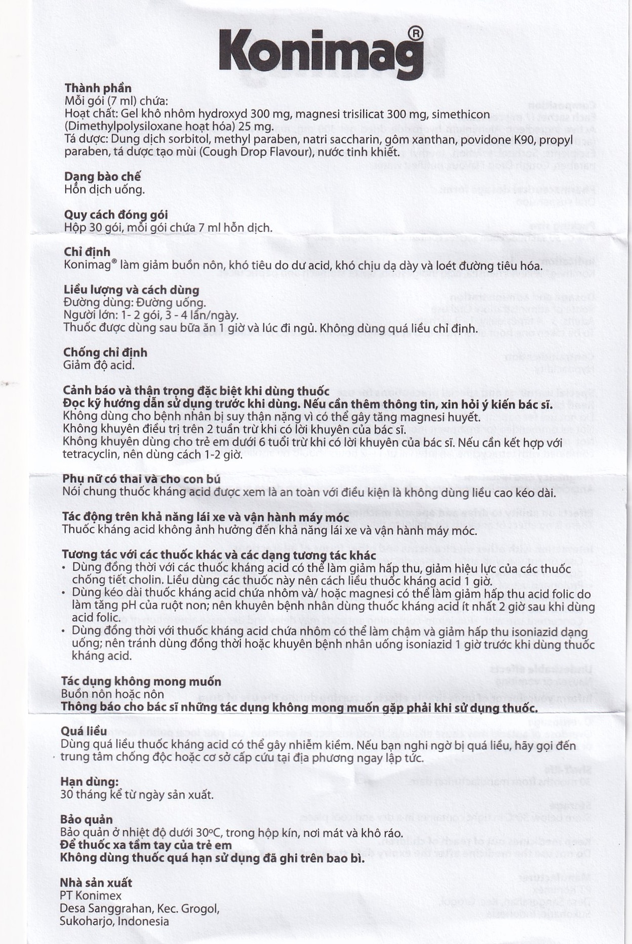 Hỗn dịch uống Konimag PT Konimex giảm buồn nôn, khó tiêu, loét đường tiêu hóa (30 gói x 7ml)