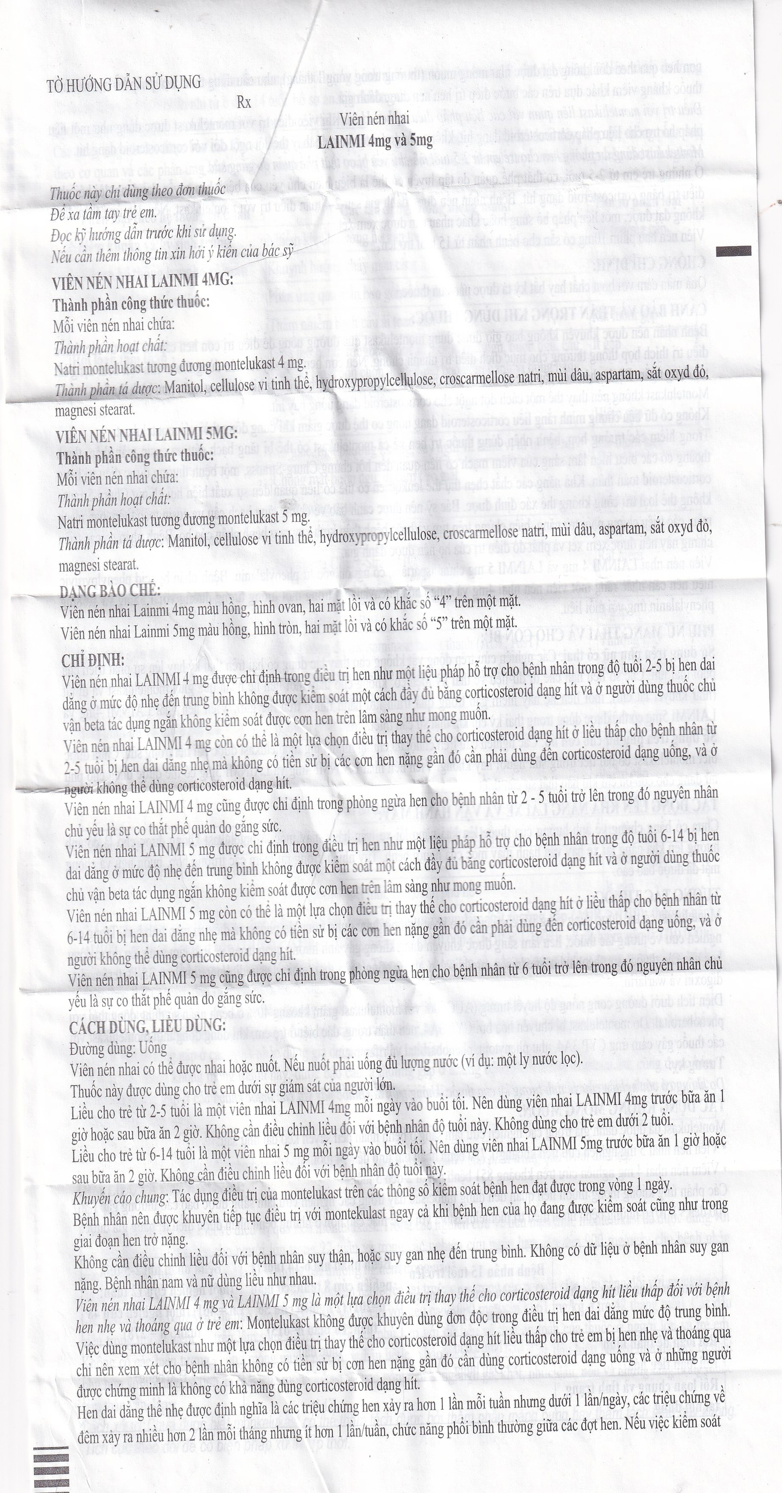 Thuốc Lainmi 4mg Lesvi phòng ngừa và điều trị hen (4 vỉ x 7 viên)