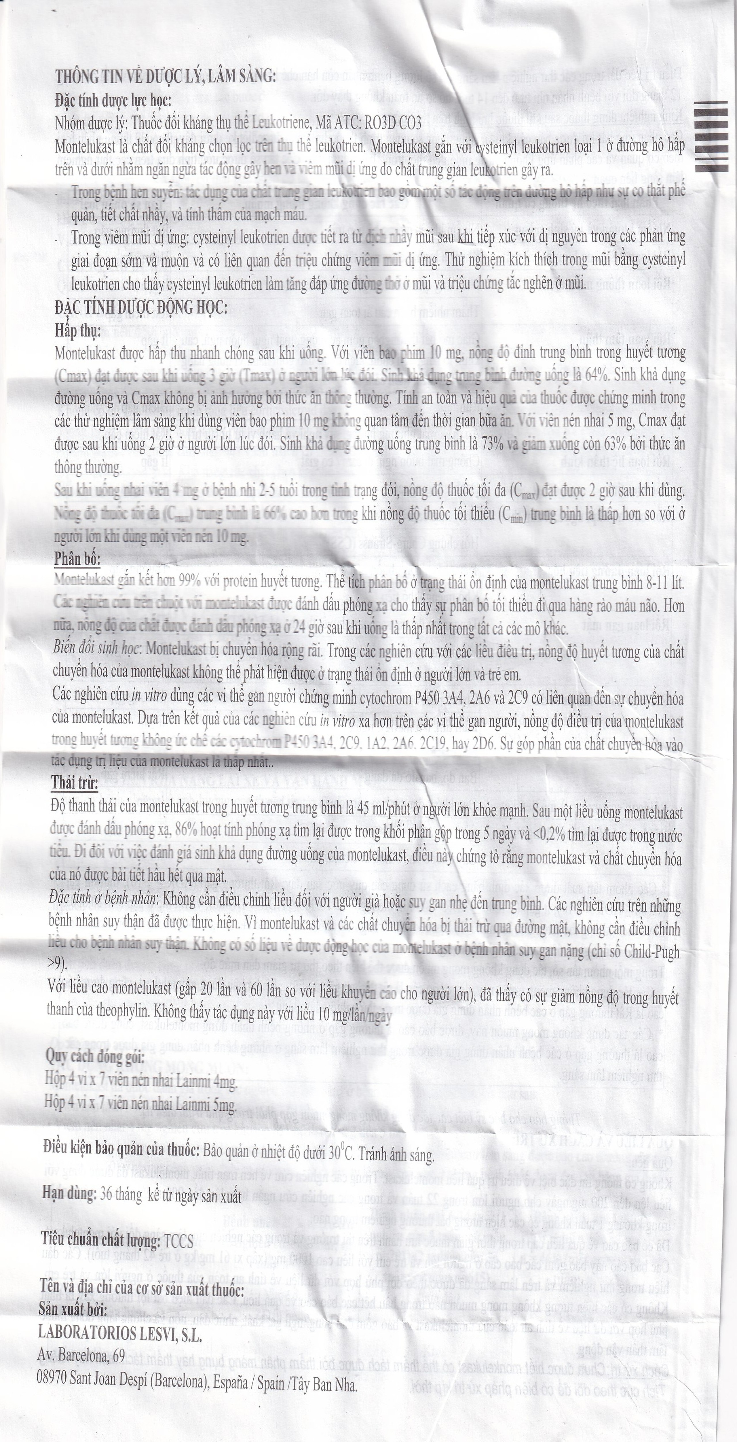 Thuốc Lainmi 4mg Lesvi phòng ngừa và điều trị hen (4 vỉ x 7 viên)