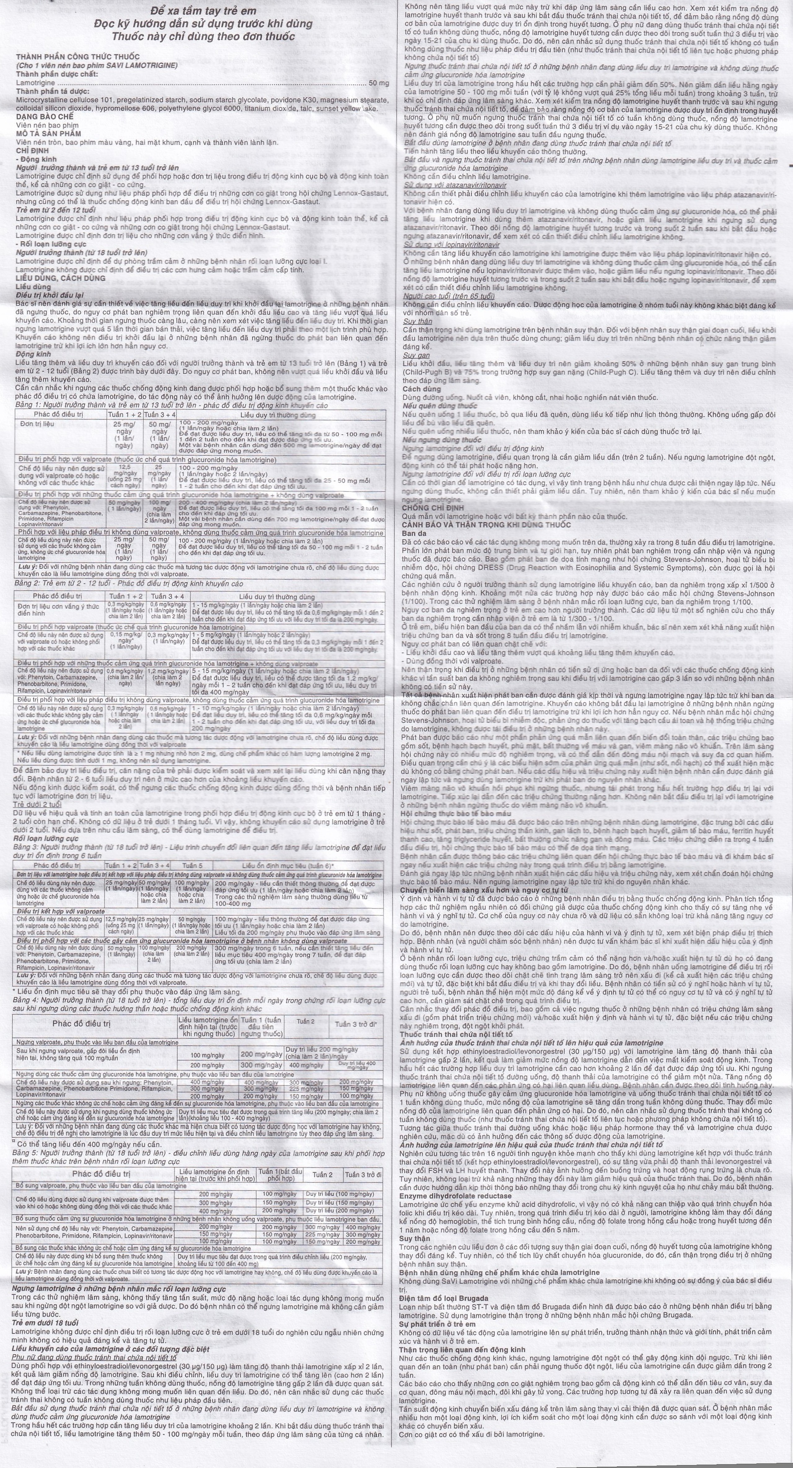 Viên nén Lamotrigine 50mg SaVi điều trị động kinh (3 vỉ x 10 viên)