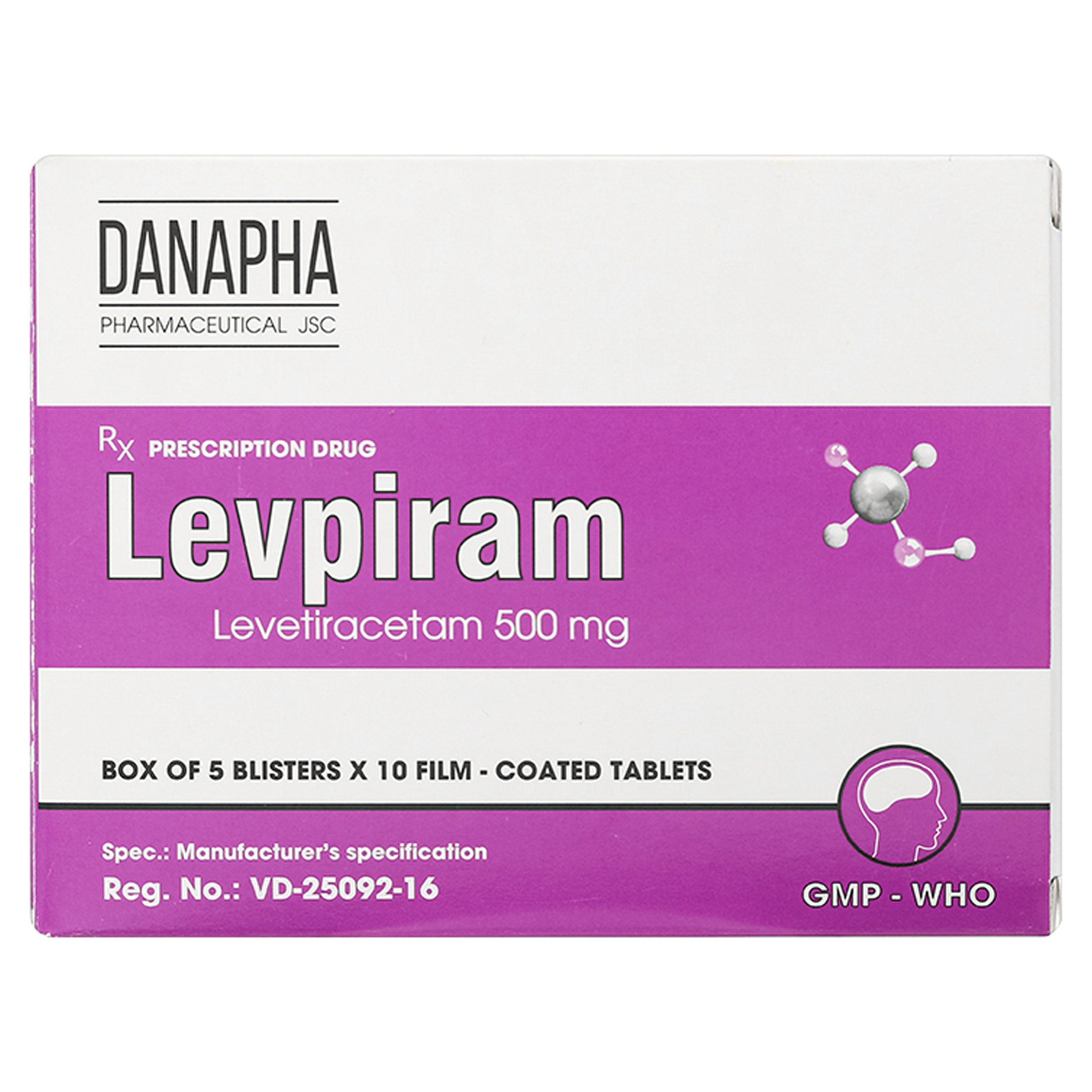 Viên nén Levpiram 500mg Danapha điều trị động kinh khởi phát cục bộ (5 vỉ x 10 viên)