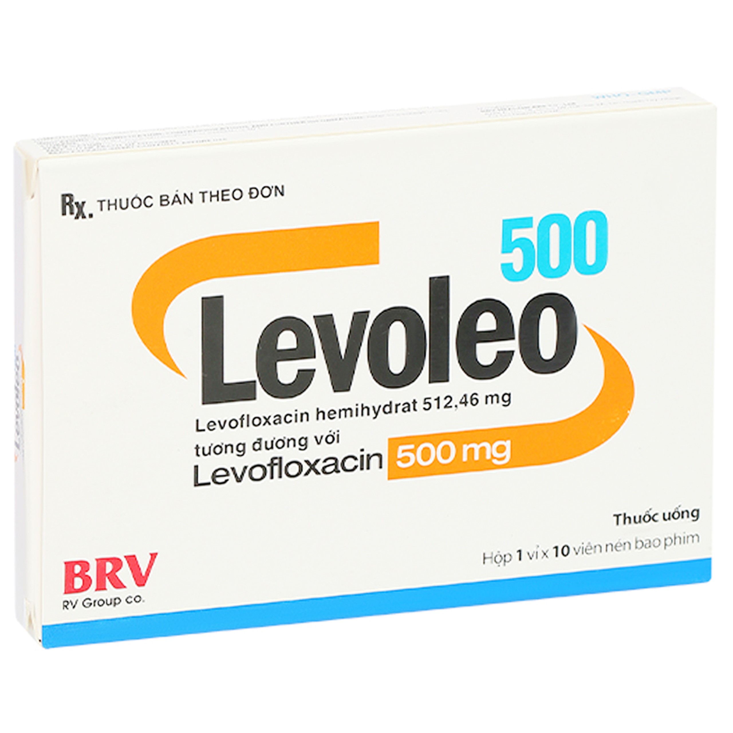 Thuốc Levoleo 500 BRV điều trị các bệnh nhiễm khuẩn, viêm phổi mắc phải, nhiễm trùng da (1 vỉ x 10 viên)