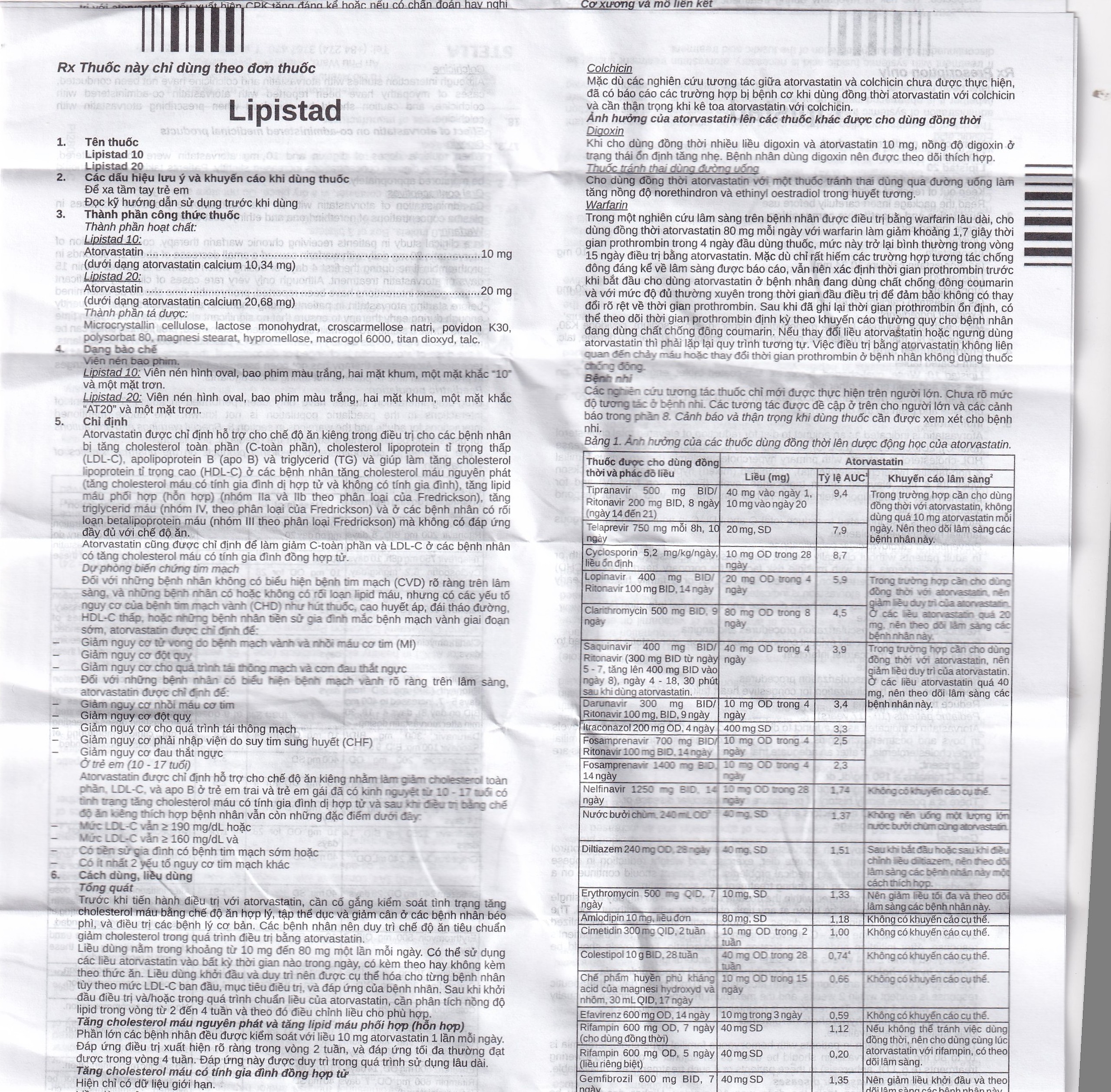 Viên nén Lipistad 20 Stella điều trị tăng cholesterol máu (3 vỉ x 10 viên)