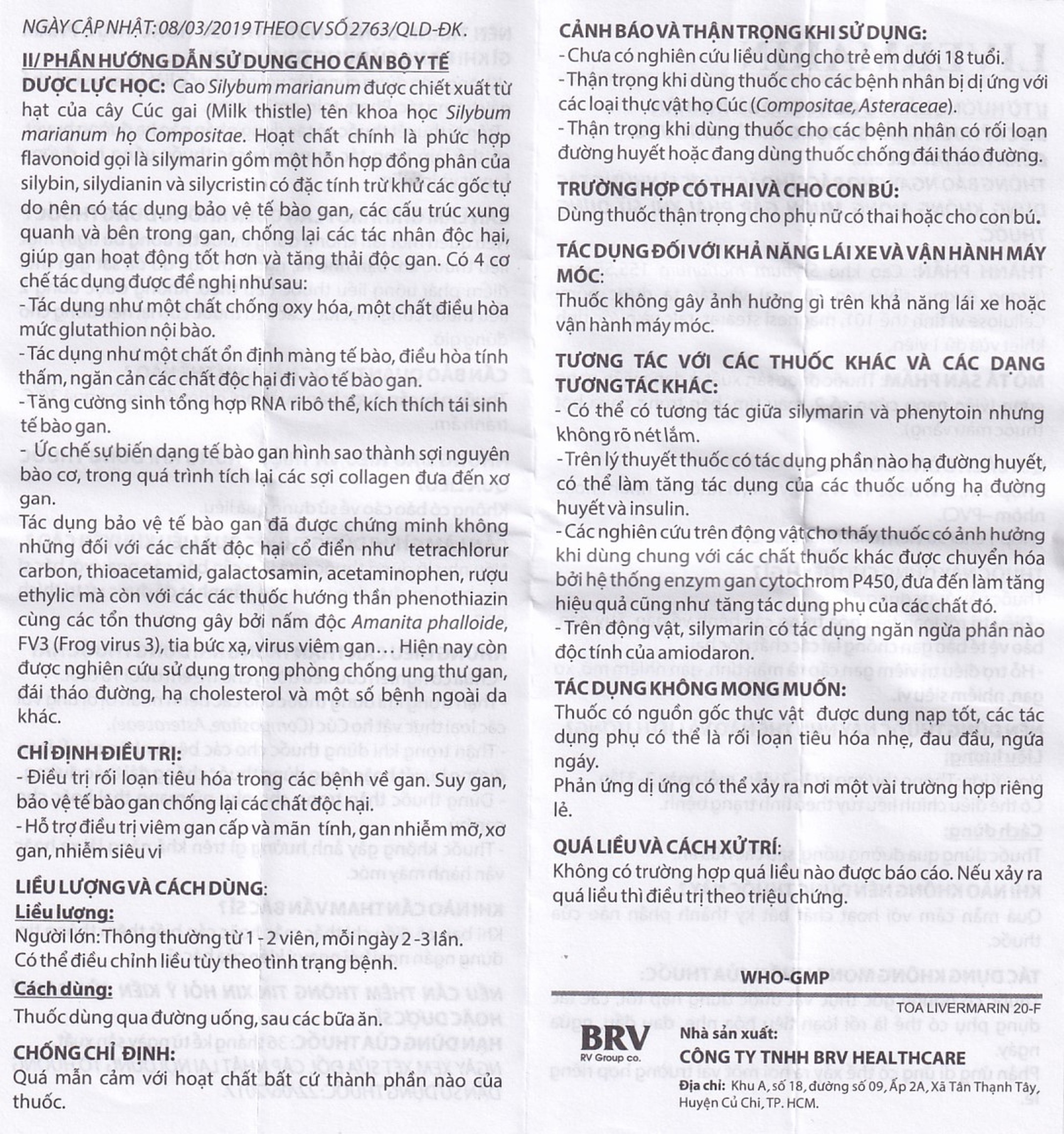 Thuốc Livermarin 70mg Brv điều trị rối loạn tiêu hoá, viêm gan cấp và mãn tính (3 vỉ x 10 viên)