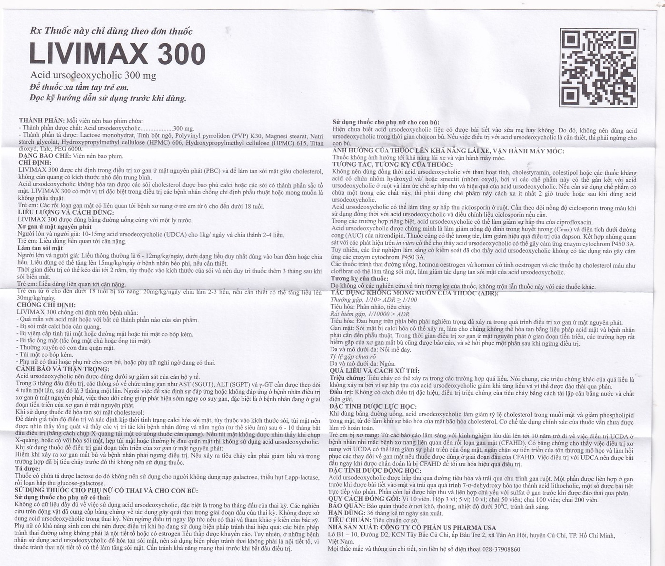 Thuốc Livimax 300 US Pharma điều trị xơ gan ứ mật nguyên phát (3 vỉ x 10 viên)