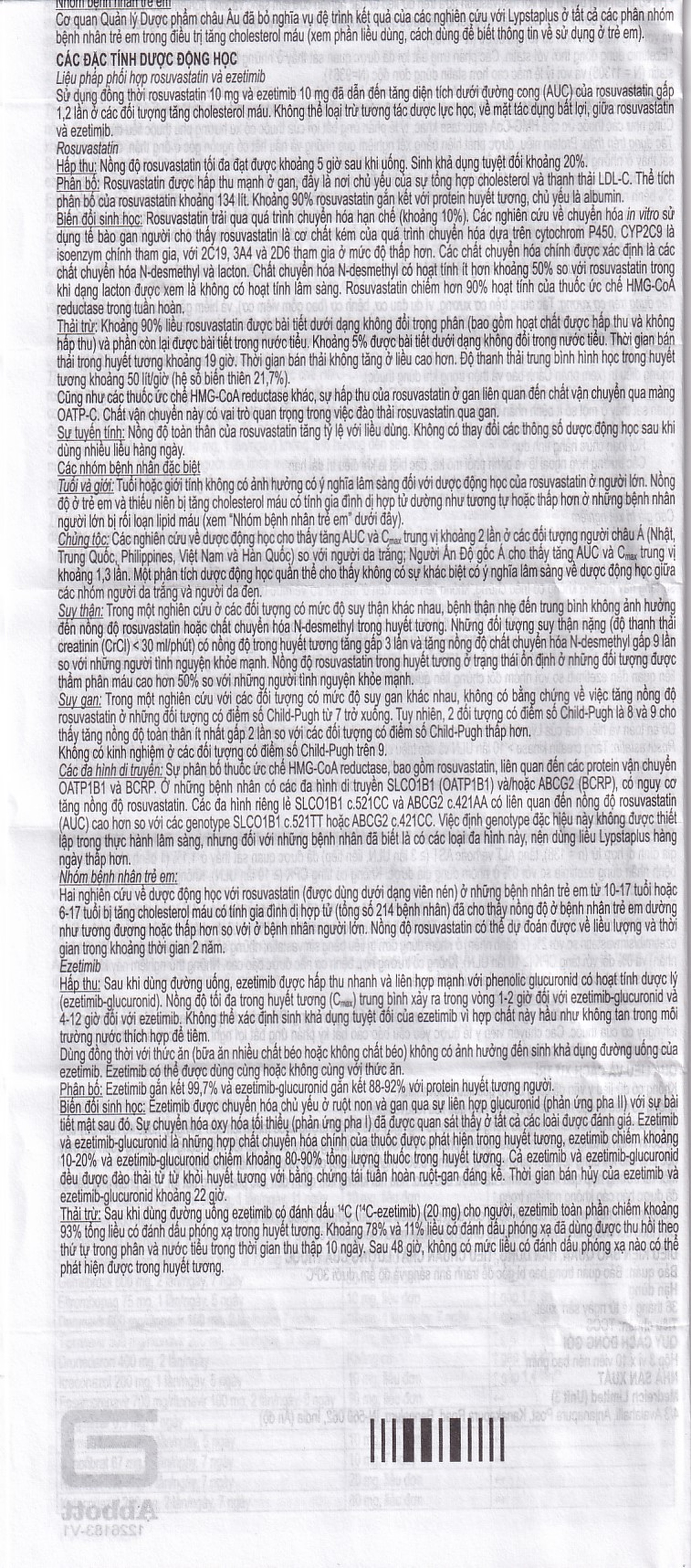Viên nén Lypstaplus 20/10mg Abbott điều trị tăng cholesterol máu nguyên phát (3 vỉ x 10 viên)
