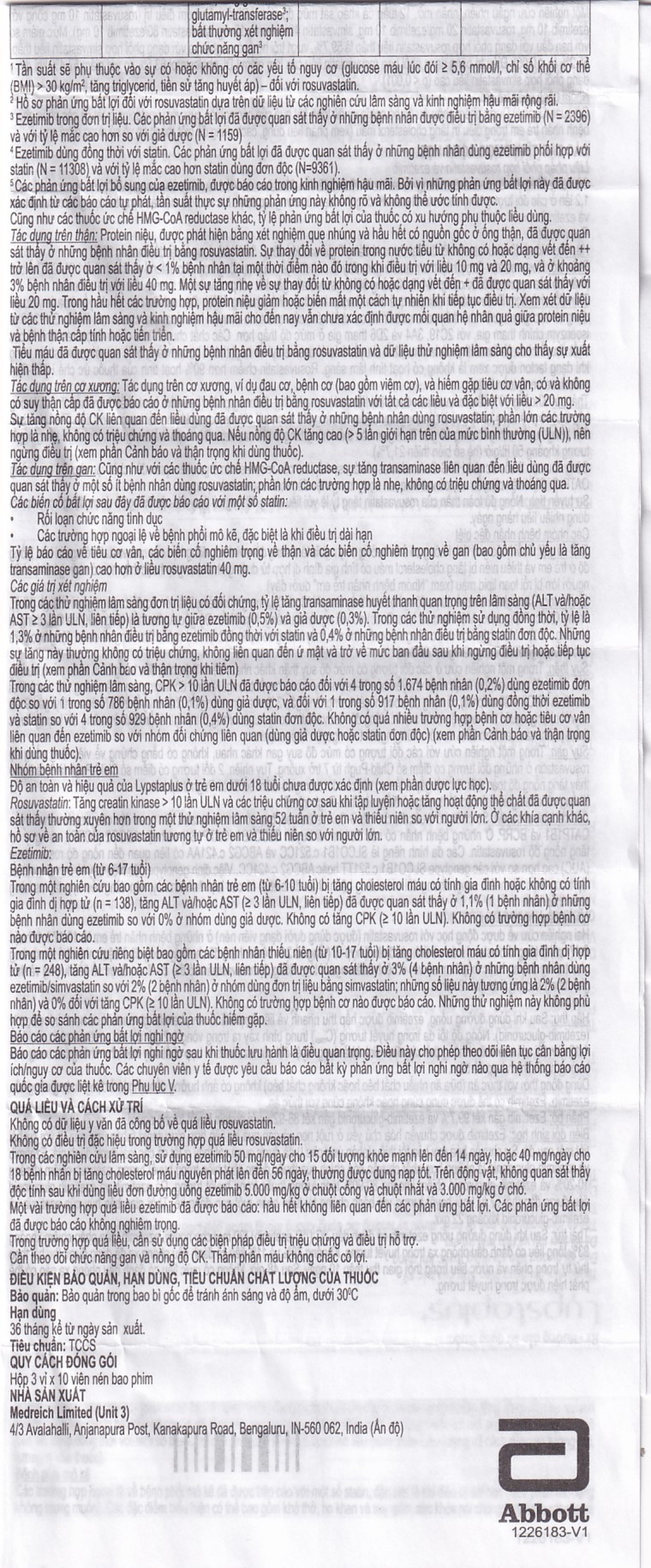 Viên nén Lypstaplus 20/10mg Abbott điều trị tăng cholesterol máu nguyên phát (3 vỉ x 10 viên)