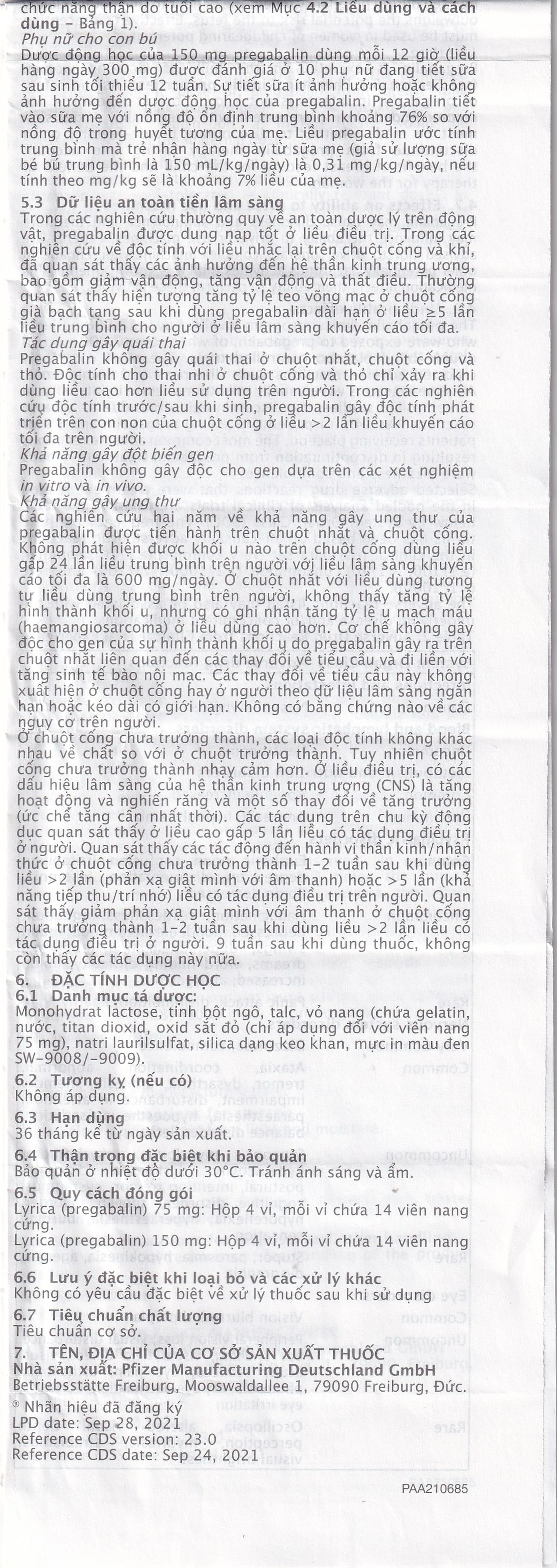 Viên nang cứng Lyrica 75mg Viatris điều trị đau thần kinh, động kinh cục bộ (4 vỉ x 14 viên) 